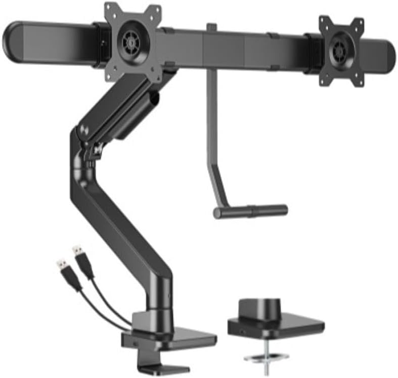 Brateck LDT81-C022UC-B Gas Spring Dual Monitor Arm with USB-A/USB-C Ports for 17-32 Inch Monitor, Black