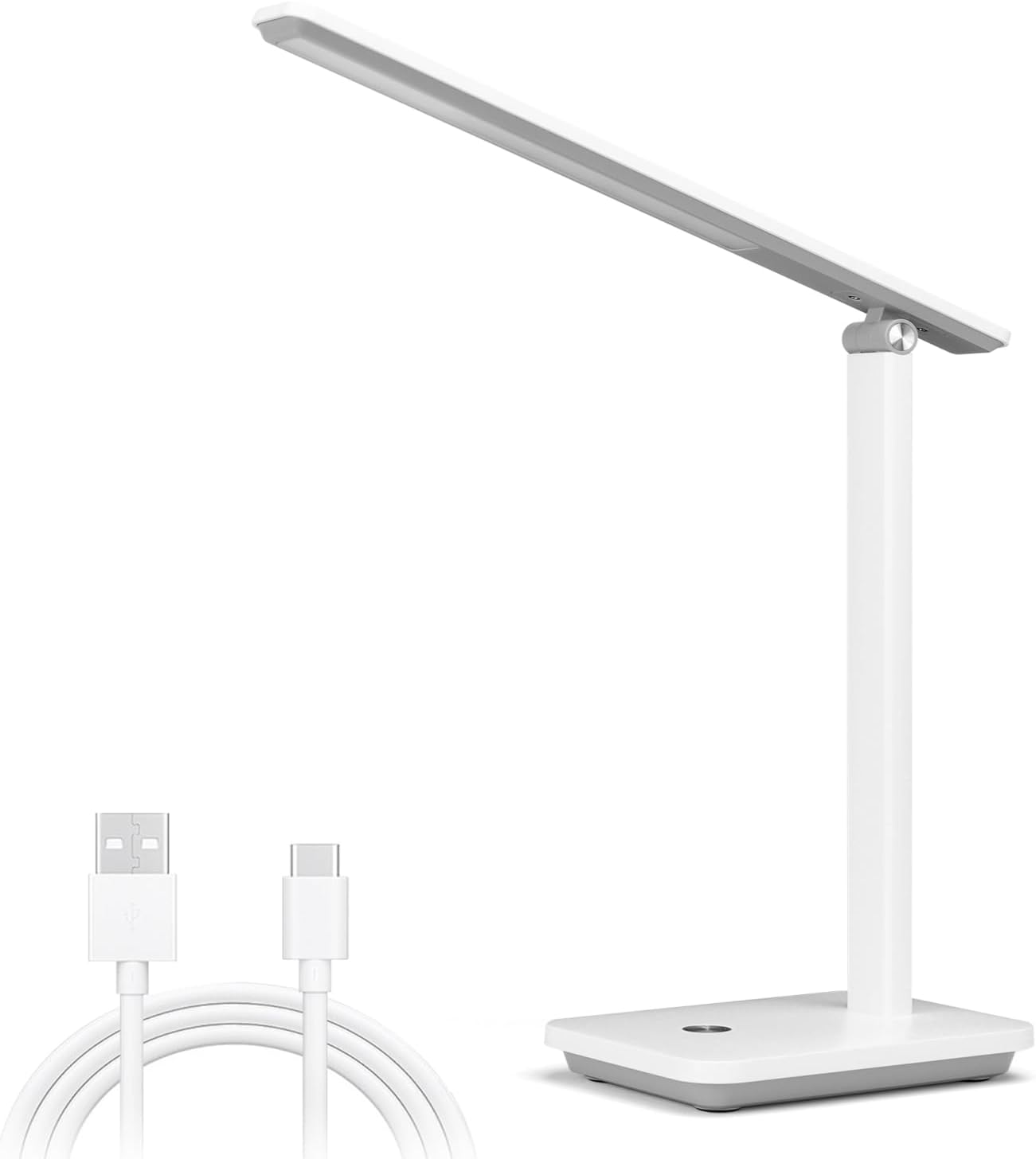 Aigostar LED Desk Lamp, Flexo LED Desk Lamp with 3 Modes and 4 Brightness Levels, Folding Lamp with USB Charging Port, 100cm Cable, Memory Function, Touch Control, White and Grey