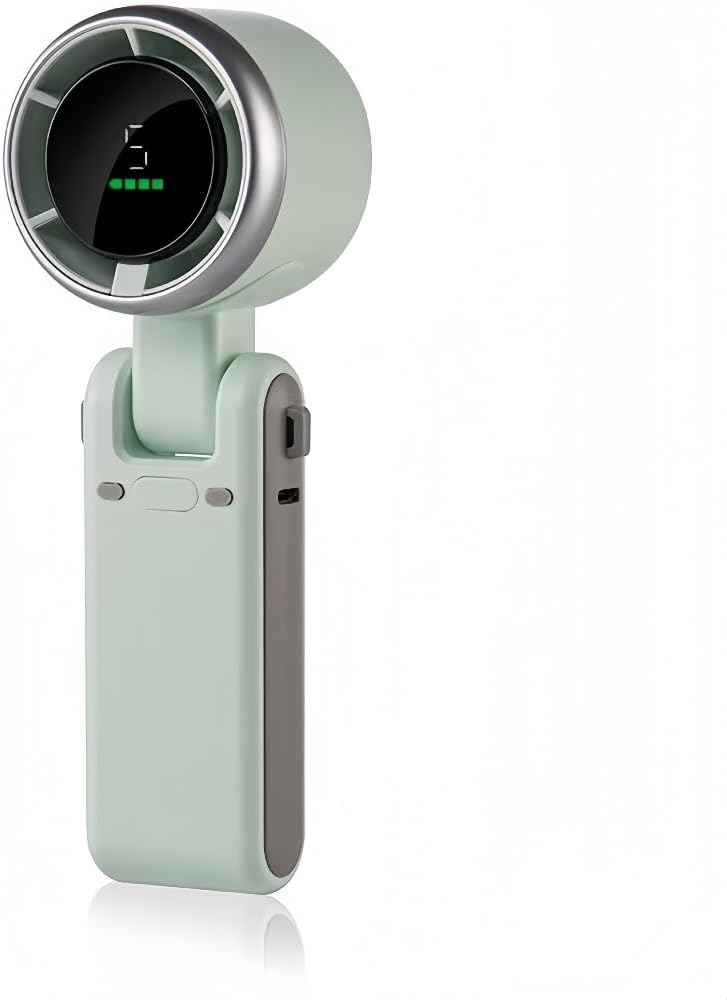 Portable Fan, 3600mAh Battery, 5 Speeds, Foldable Design, USB Rechargeable Mini Fan for Pram, Travel, Desk (Green)