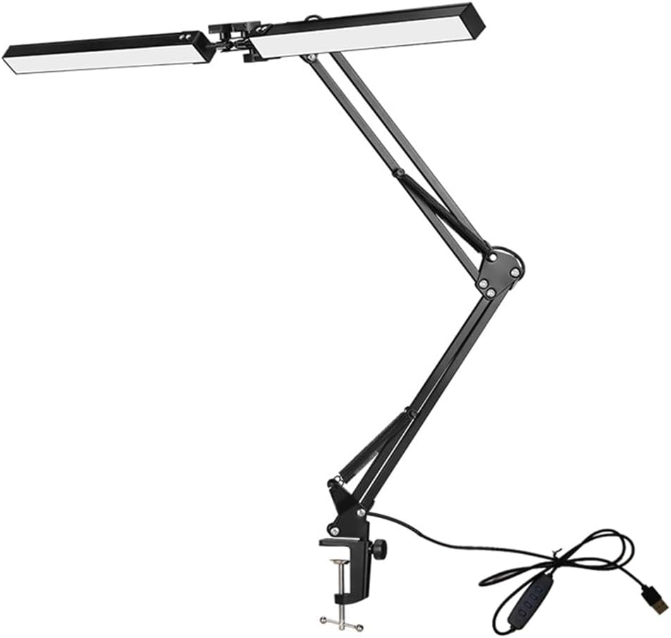 Desk Lamp with Clamp Double Head Architect Desk Lamp LED Desk Lamp Eye Protection Modern Desk Light 10 Brightnes 3 Color