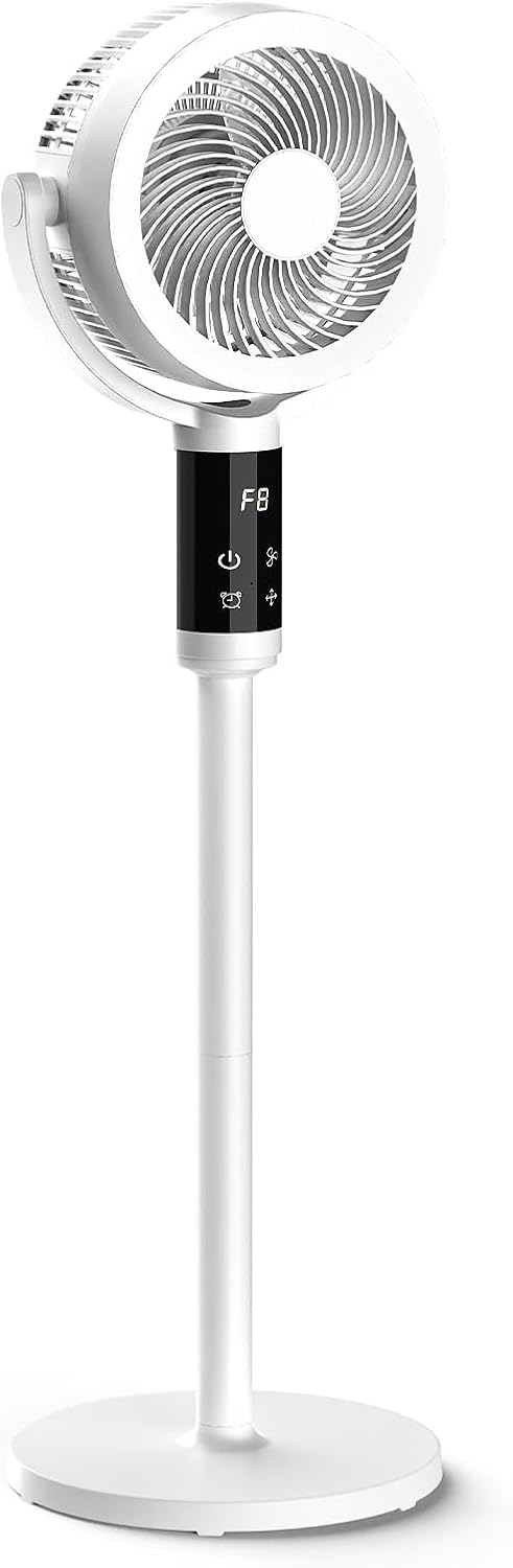 Advwin Pedestal Fan, 3D Oscillating, 74-101cm Height Adjustable Standing Fan, LED Touch Panel, 8 Speeds, 12H Timer, Quiet Cooling Fan for Home Office Bedroom - White