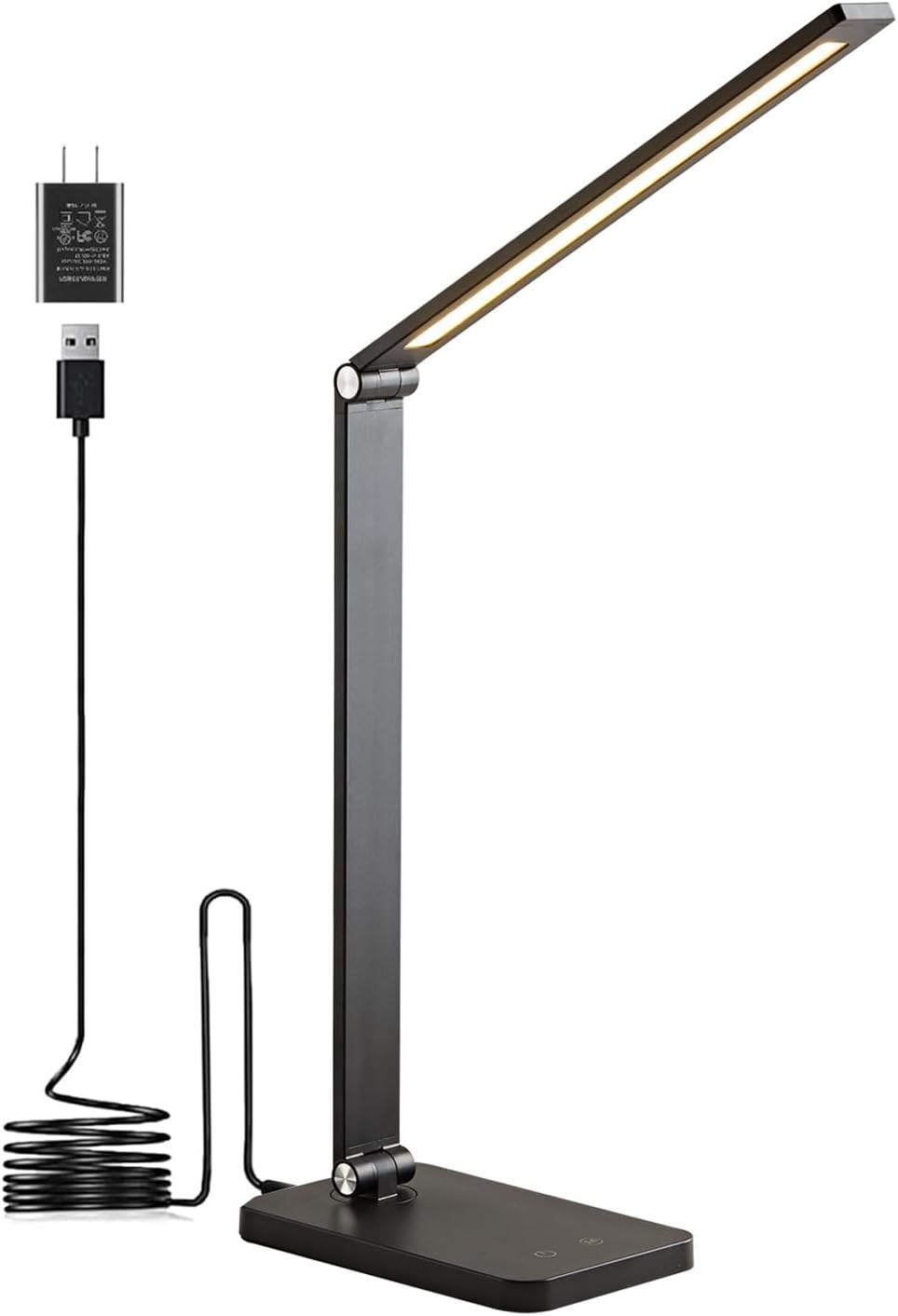LED Desk Lamp for Office Home, Bright Black Desk Light with USB Charging Port 5 Color Adjustable Dimmable Brightness Desk Lamps Touch Study Lamp for Nail Craft Puzzle Sewing Study(