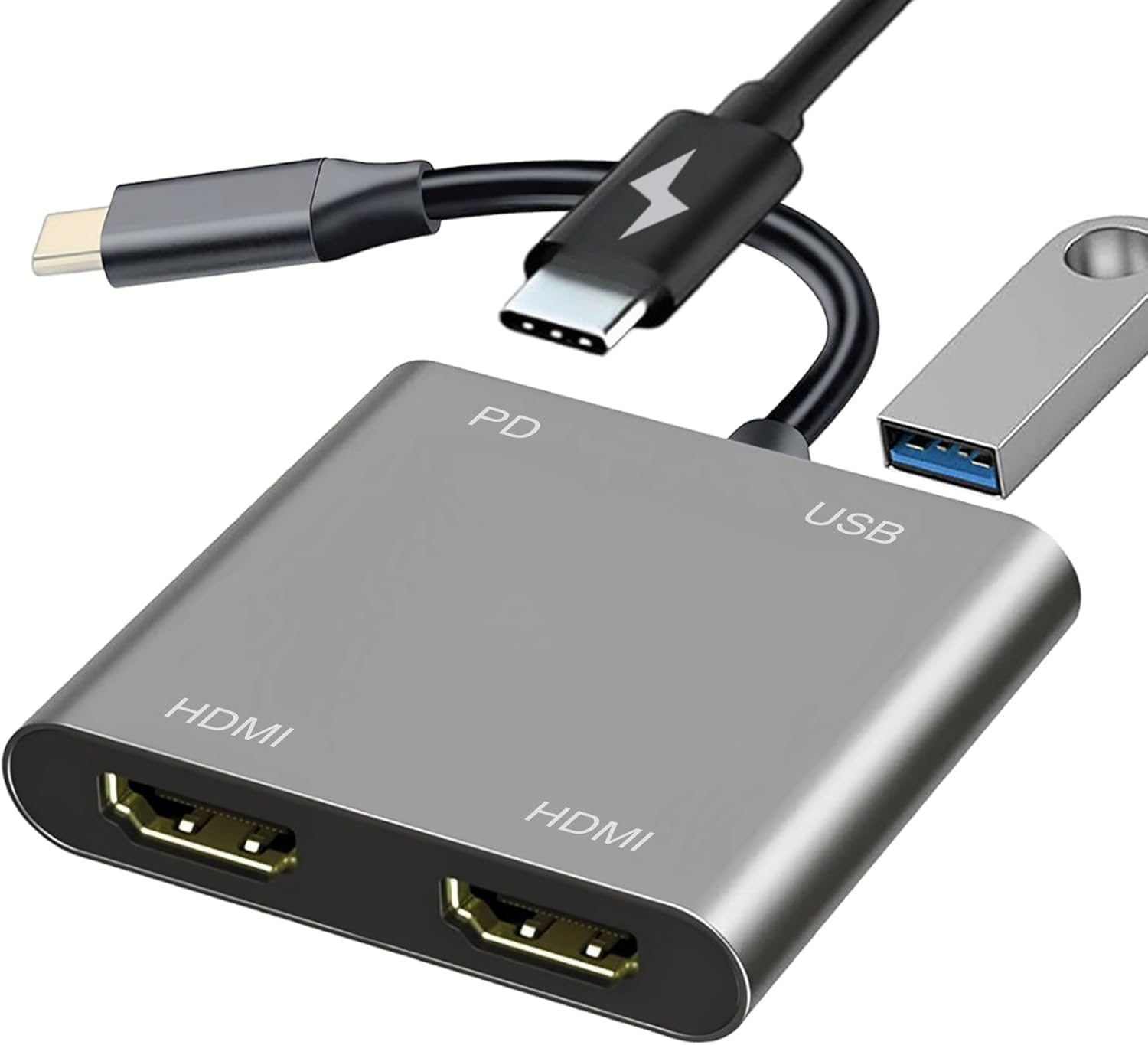 USB C to Dual HDMI Adapter for Monitor, USBC Laptop Docking Station Dual Monitor Dongle MacBook, USB-C Hub Powered Mac, USB 3.0 to USB C Adapter Cable with Fast Charging Chromebook