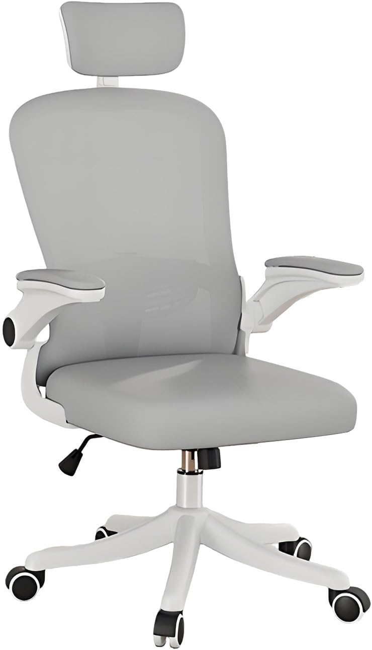 Ergonomic Mesh Office Chair with Adjustable Headrest & Lumbar Support, Flip-Up Armrests, High Back Swivel Desk Chair for Home Office, Study Room