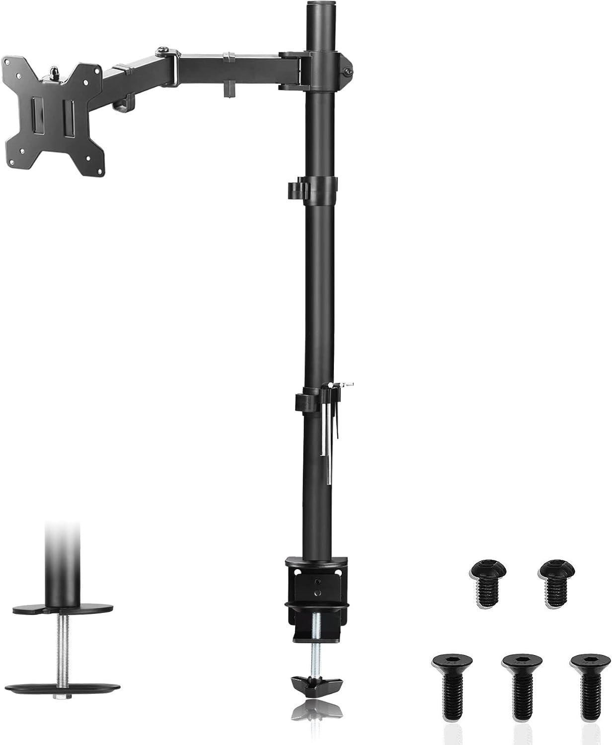 suptek Single Monitor Arm, Tall Monitor Stand 80cm Pole, Max Load 10kg, Monitor Arm Desk Mount for 13-32 inch Screens PC Monitor Stands - Desk Mounted Monitor Mount MD6821