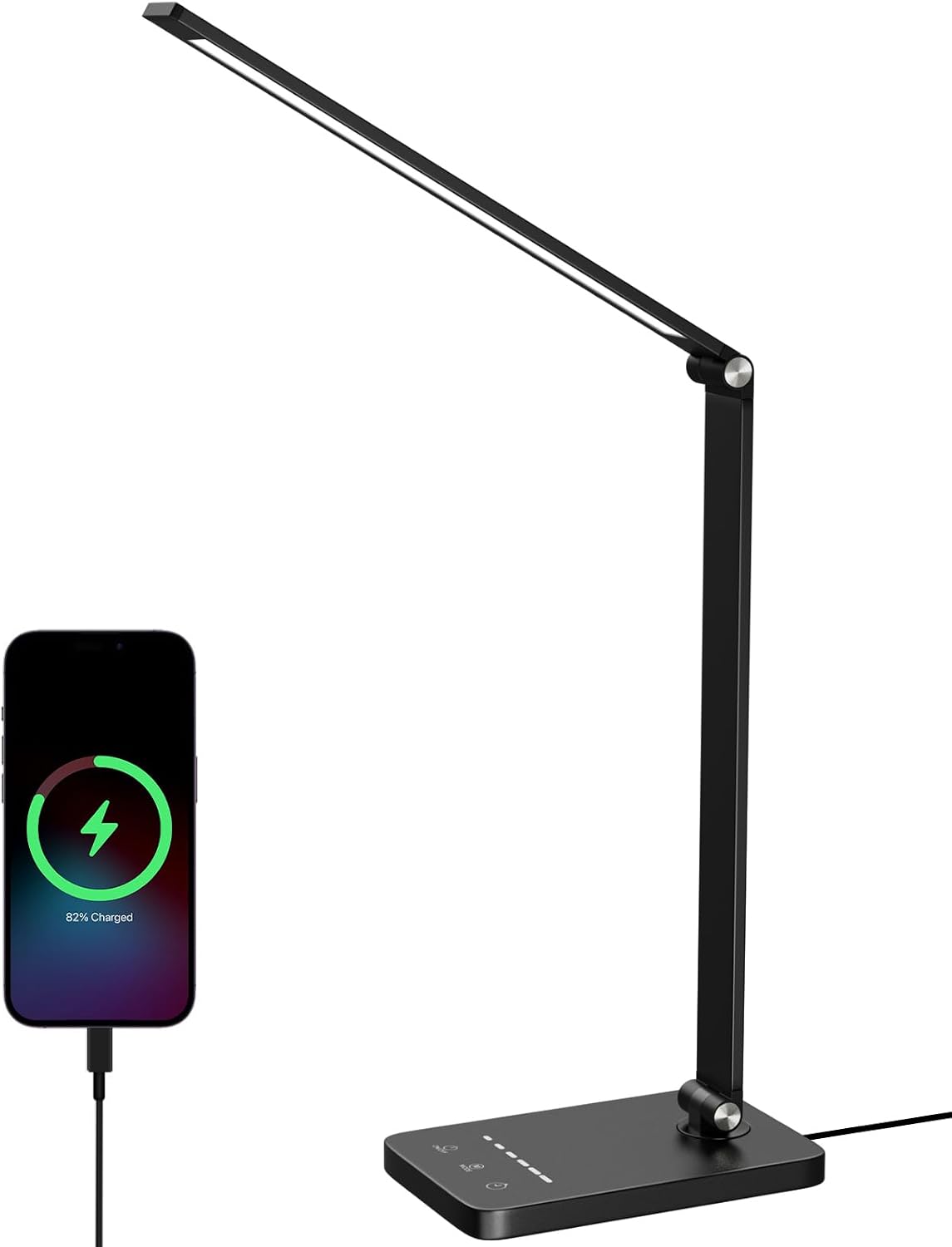 LED Desk Lamp for Office Home, Dimmable Desk Light with USB Charging Port, Adjustable, 5 Levels Brightness, Eye-Care Table Lamp Study Light, 30/60 Min Timer for Reading, Office, St