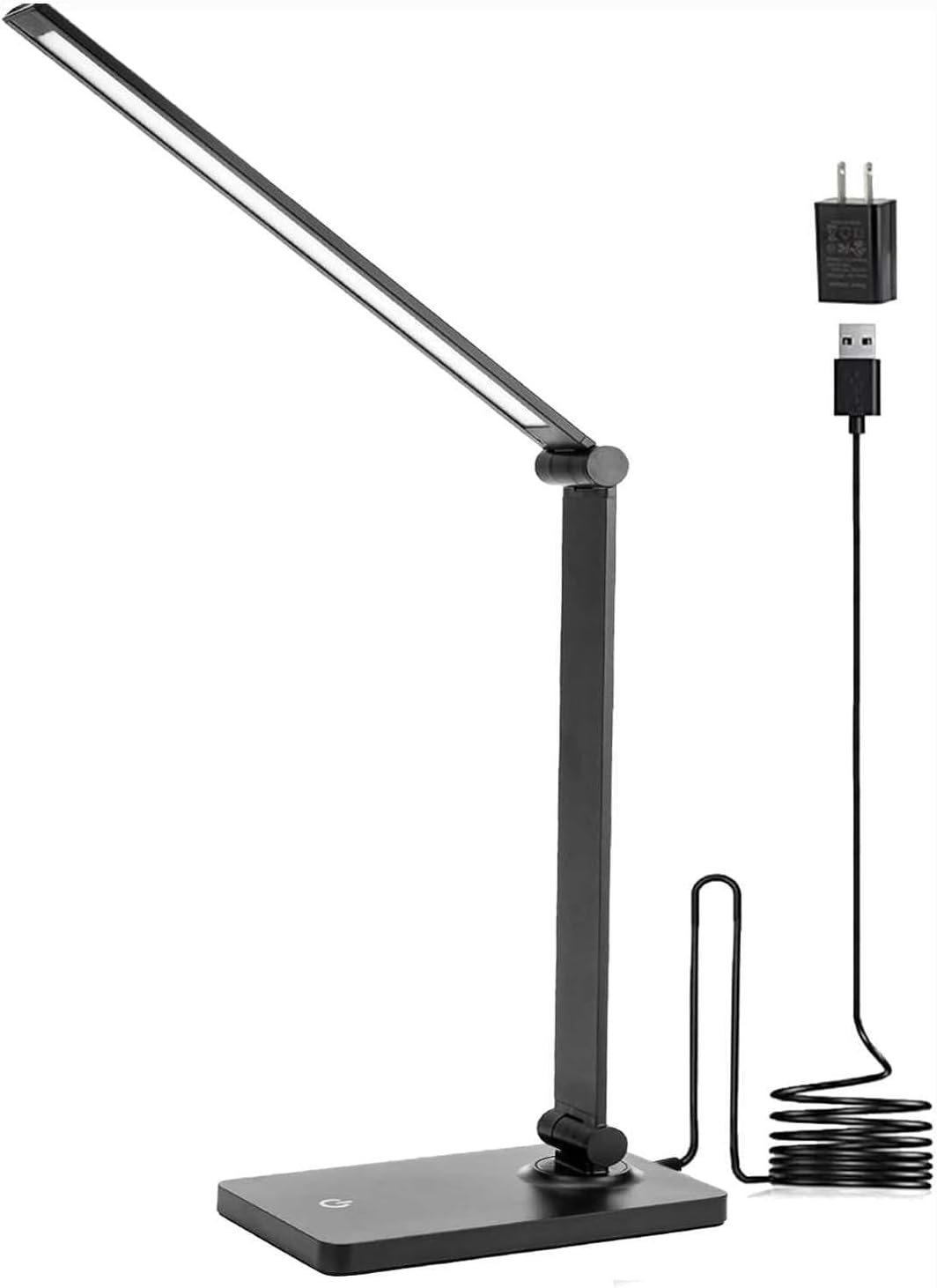 LED Desk Lamp for Home Office, 3 Levels Dimmable Desk Light with USB Charging Port 5000K, Small STU dy Lamp, Reading Light for Table, Black