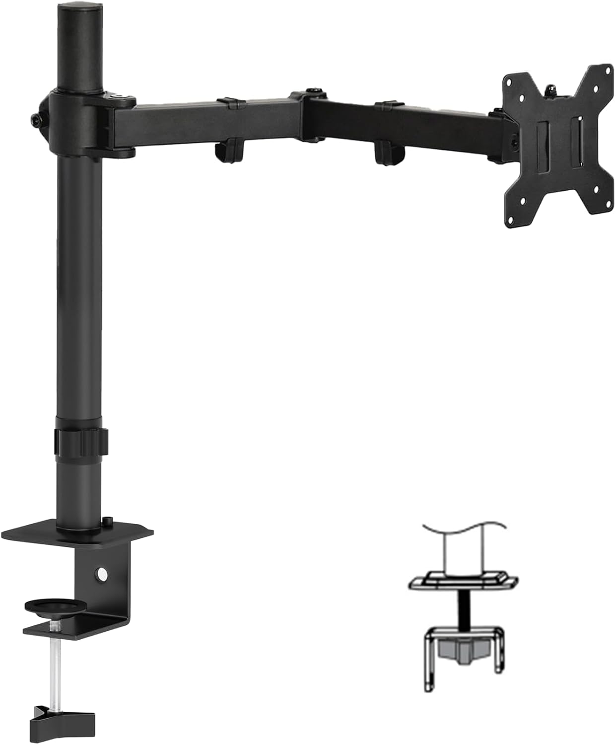 Single Monitor Arm, Monitor Mount for 13”-32” Monitors up to 22lb, Adjustable Monitor Stand with 16” Max Height, Desk Mount with C-Clamp and Grommet Mount, VESA 75x75mm or 100x100m