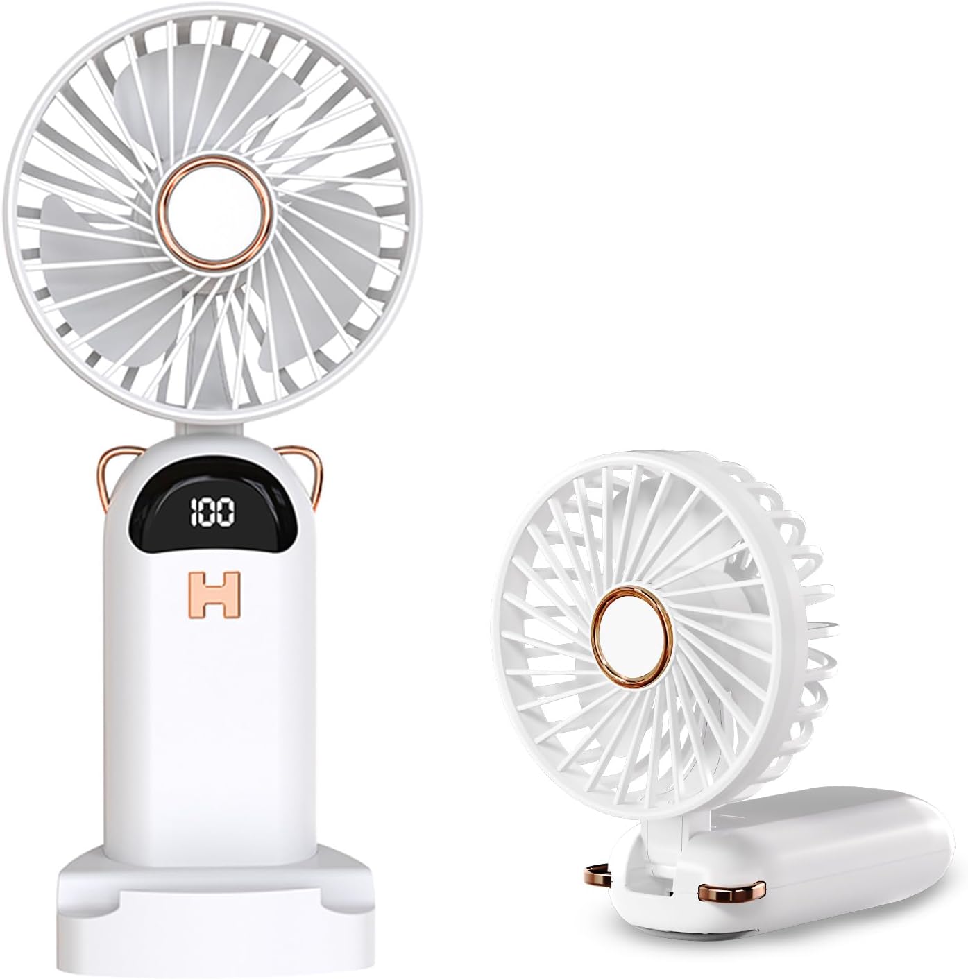 Handheld Fan, Mini Portable Fan Handheld Rechargeable USB with 5 Speeds, Battery Operated Foldable Desk Desktop Fans with LED Display for Outdoor Travel Office Home, White