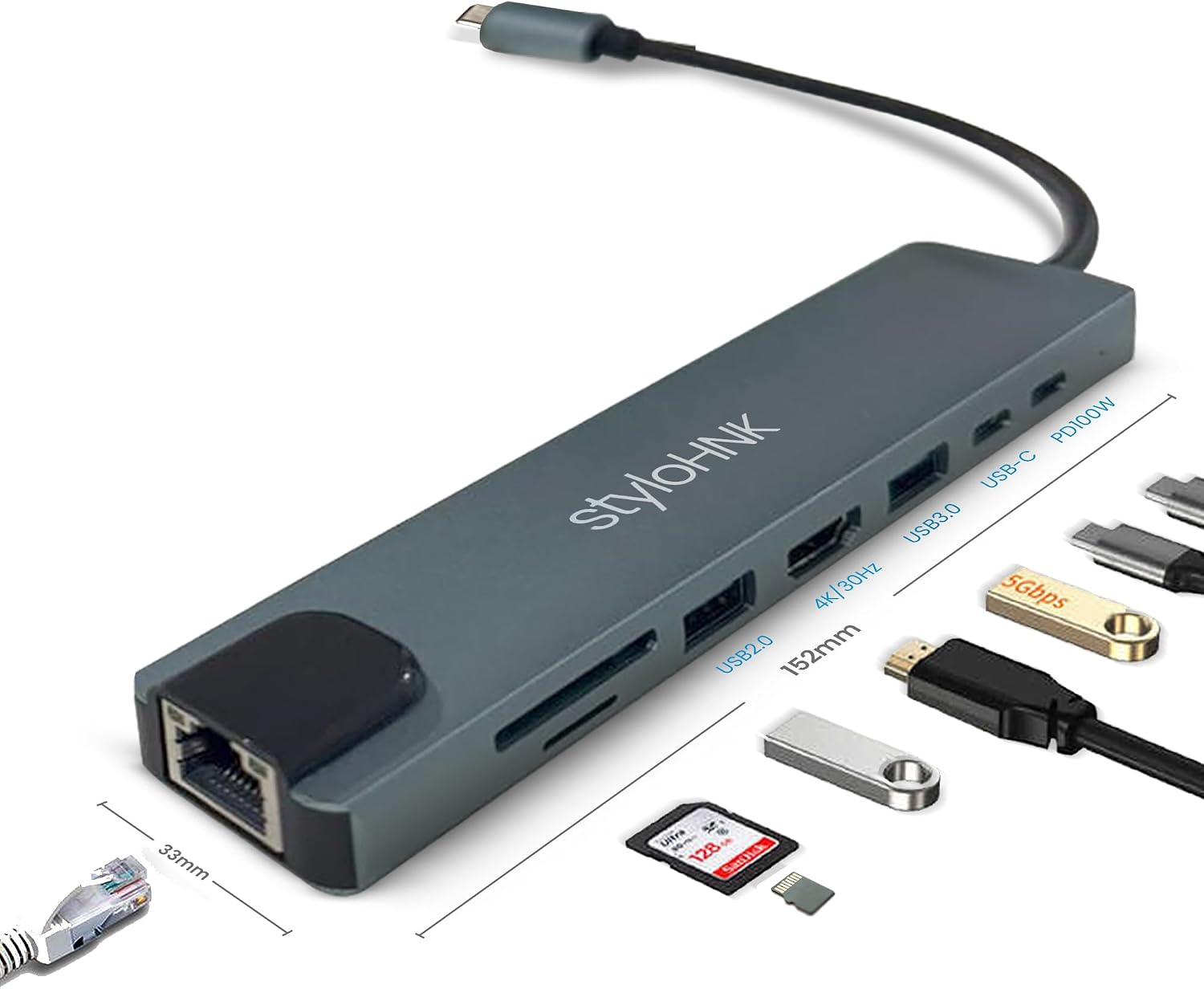 8-in-1 USB-C Hub Docking Station – Monitor Laptop USB c Adapter with HDMI, USB Hub, USB-C Dock Adapter, USB Dock for Laptops, mini pc, Monitor