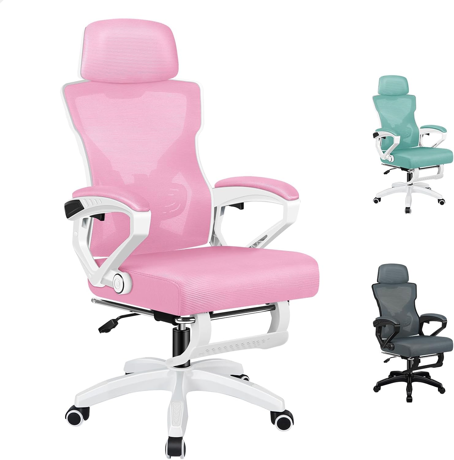 ALFORDSON Ergonomic Mesh Office Chair with Headrest and Footrest, Executive Computer Office Chair with Gas-Lift, Desk Task Gaming Study Student Chair for Max 180kg, Nimbus Pink