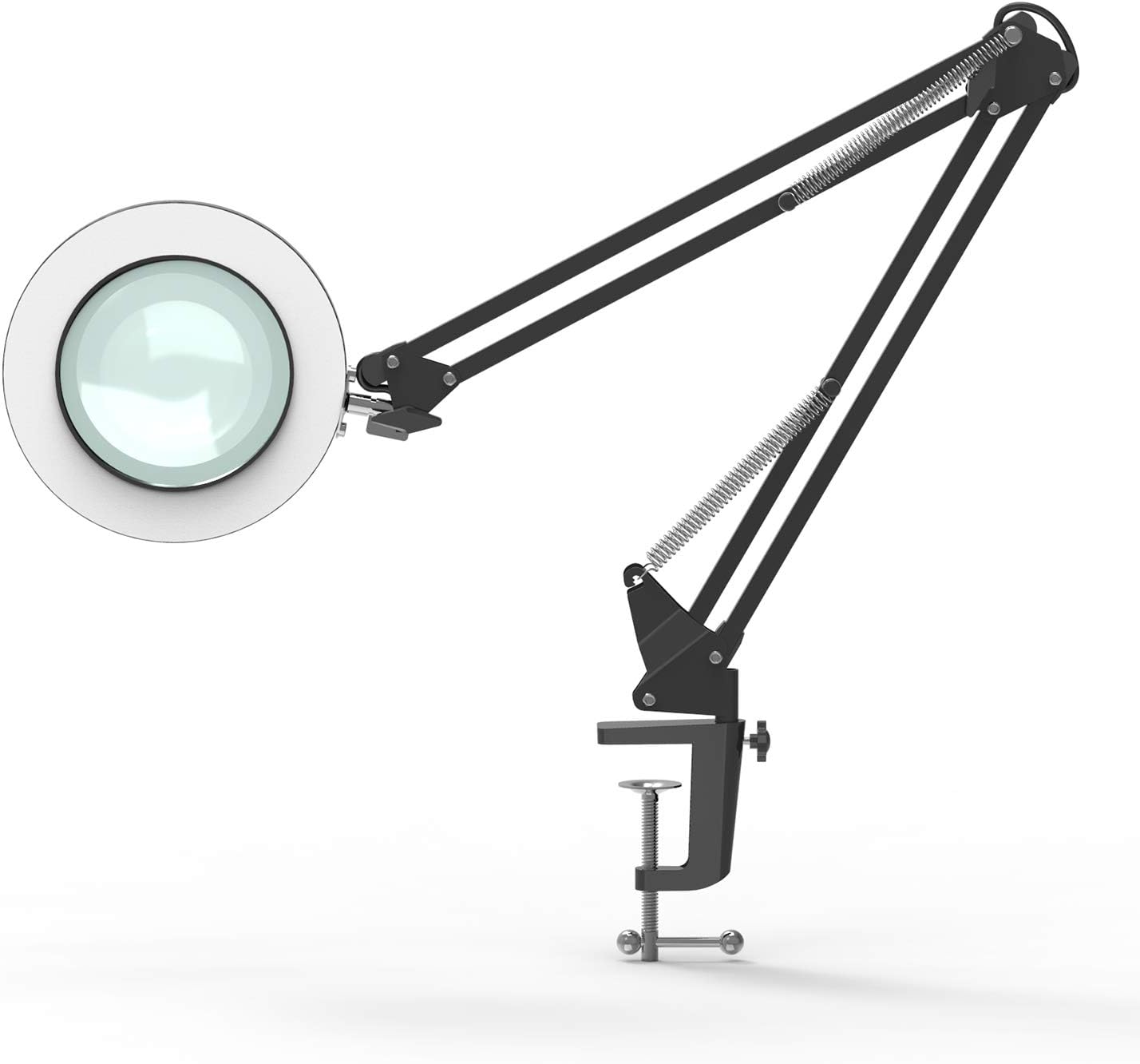YOUKOYI LED Magnifying Lamp Metal Swing Arm Magnifier Lamp - Stepless Dimming, 3 Color Modes, 5X Magnification, 4.1" Diameter Glass Lens, Adjustable Industrial Clamp for Reading/Of