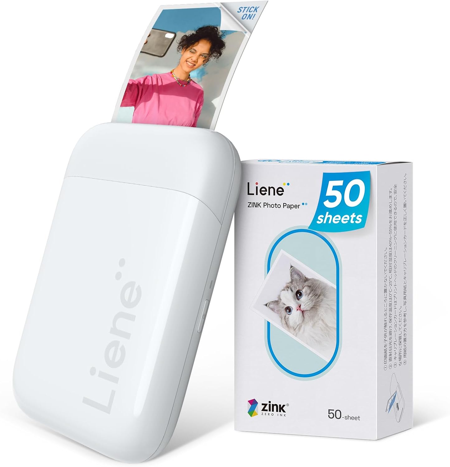 Liene Pearl K100 Mini Photo Printer for iPhone, 2x3 Portable Photo Printer with 50 Zink Sticky Backs, Bluetooth 5.0, Compatible with iOS & Android, Dedicated App (White)