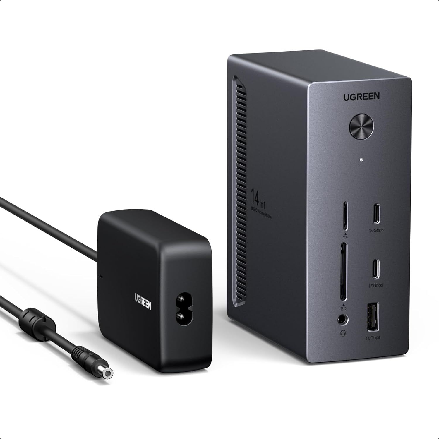 UGREEN Revodok Pro 314 Docking Station 3 Monitors 2HDMI & DP with 8K DP/4K HDMI, 100W Max. Charging for Laotop, 27W USB C, 10Gbps USB Ports, Gigabit LAN, SD/TF 170MB/s, 3.5 mm Aux【