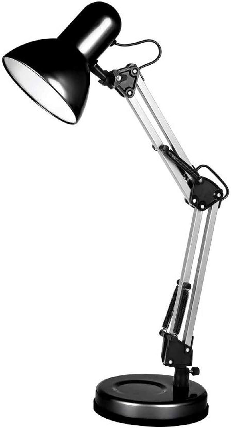 Jibby Black LED Desk Lamp - Fully Adjustable Swing Arm Architect Lamp - Modern E27 Screw Table Light - Portable Computer Desk Work Light - Great for School, Office, Study, Bedside
