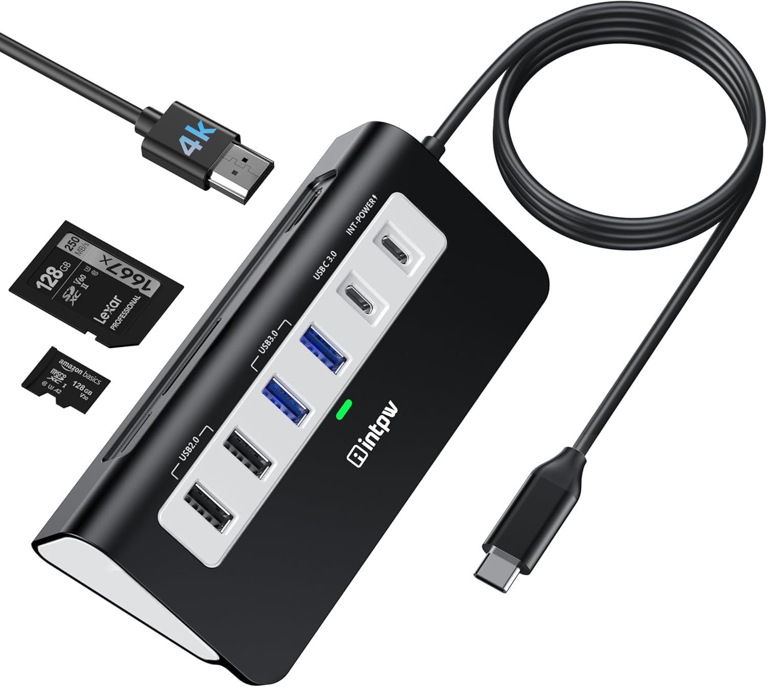 intpw 9-in-1 USB-C Docking Station - 4K HDMI, PD 100W, 3 Type A/C 3.0 5Gbps, 2 Type-A 2.0, SD/TF, Aluminum USB C Hub Compatible with MacBook, iPad, iPhone 16/15