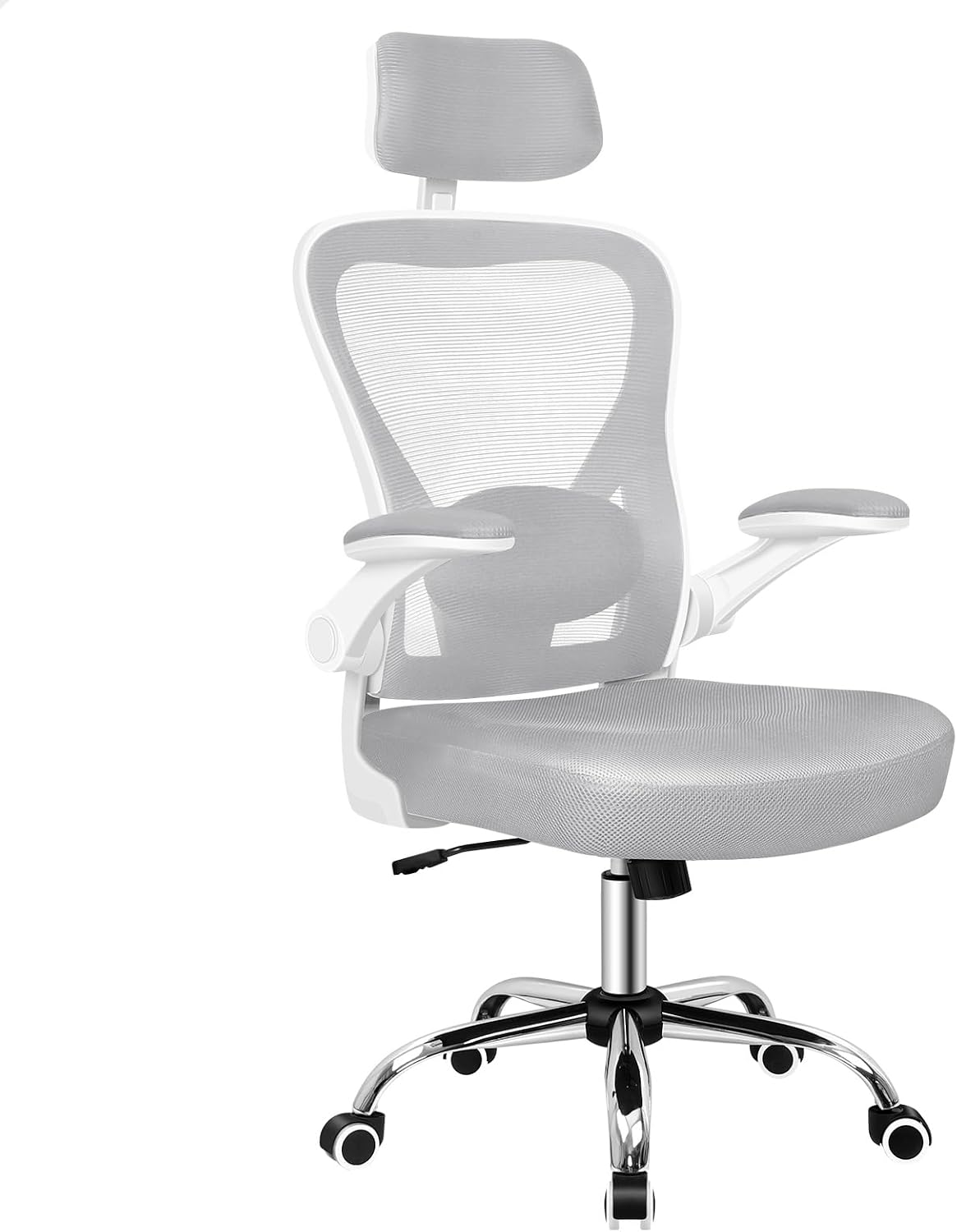 ALFORDSON Ergonomic Office Chair with Adjustable Headrest & Flip-up Armrest, Mesh Gaming Chair with Adjustable Backrest for Executive Study Computer Desk, Max 180kg, Nobel White Gr