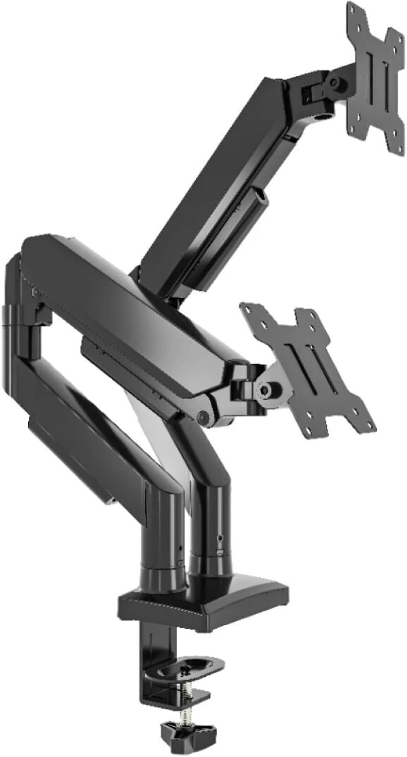 Gas Spring Dual Monitor Arm Desk Mount, Full Motion, VESA, Black