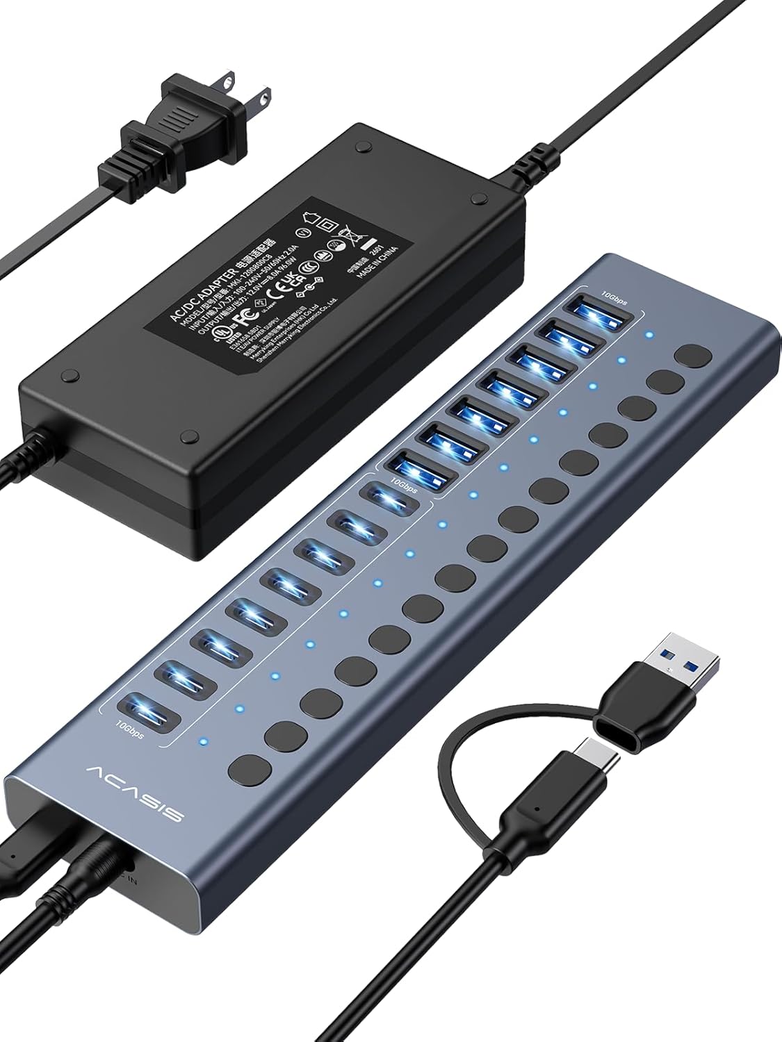 ACASIS Powered USB Hub, 16 Ports USB 3.2 Hub(8 USB-A Ports+8 USB-C Ports) (ACASIS)