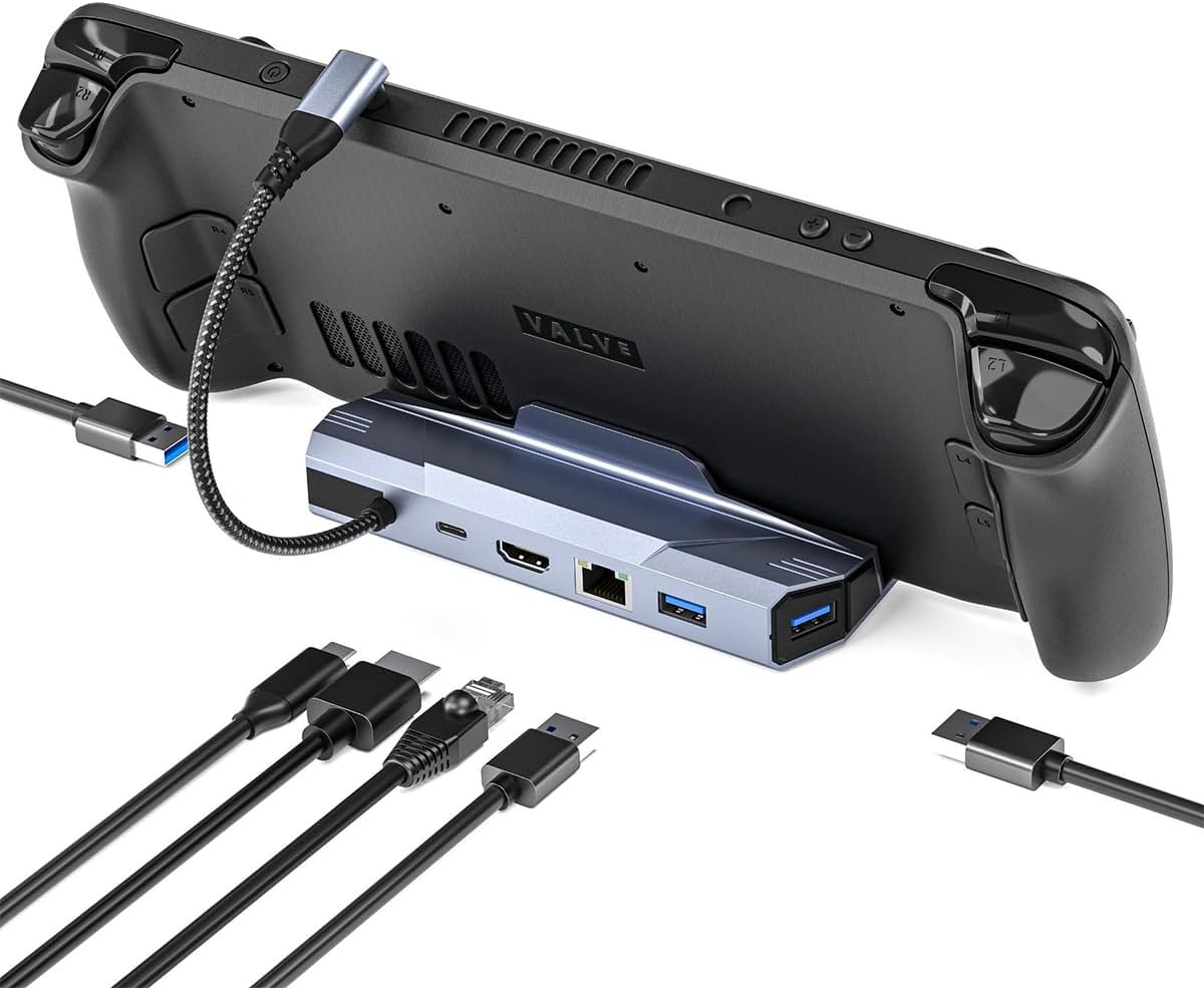 6-in-1 Steam Deck Dock with HDMI 4K 60Hz, USB-C Charging, 3X USB 3.0, TV Docking Station Hub