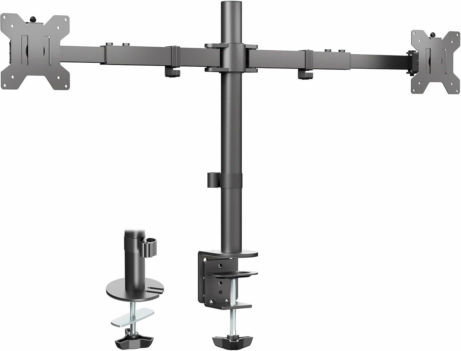 VIVO Dual LCD LED 21 to 32 inch Monitor Desk Mount, Heavy Duty, Adjustable Telescoping Arms, Flush Wall Setup, Fits 2 Screens, Black, STAND-V002E