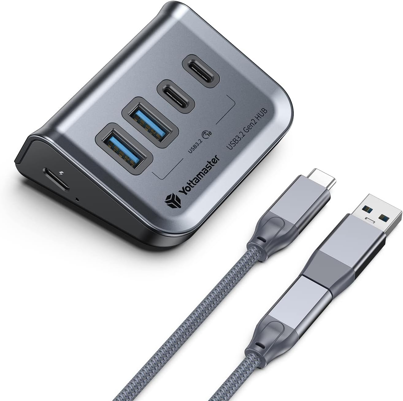 Yottamaster USB 3.2 Hub 10Gbps, USB C Splitter with 2 USB C 3.2 and 2 USB A 3.2 Ports, Triangle Desktop USB Hub with 1.64ft Cable for PC, Laptop (GA1-2A2C-G2-GY)