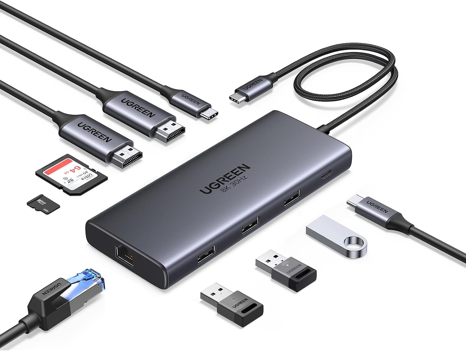 UGREEN USB C Dock 10-in-1 with Dual HDMI 4K@60Hz, Single 8K@30Hz
