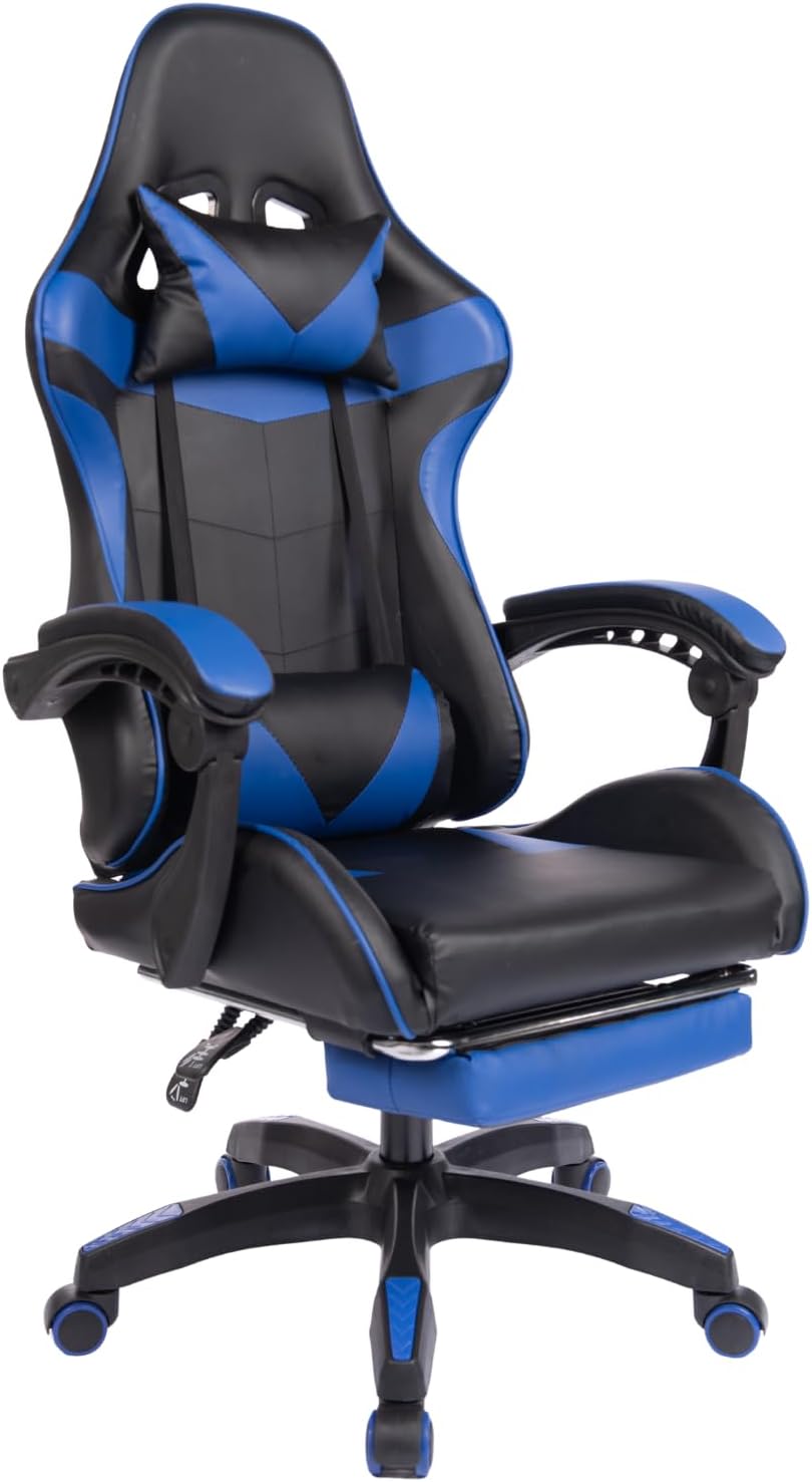 High Back Ergonomic Gaming Chair PU Leather Office Desk Chair Reclining 135° Adjustable Height Computer Chair with Armrests Black Red Blue (Black/Blue)