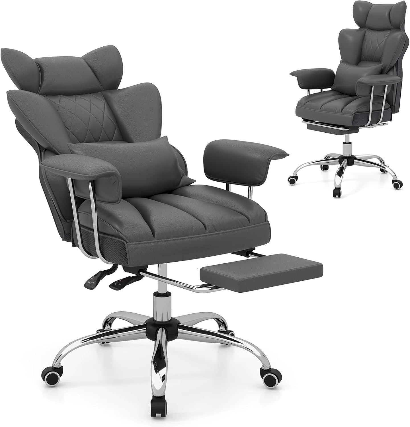 GIANTEX Office Desk Chair, Big and Tall Executive Office Chair with Foot Rest and Lumbar Support, High Back Leather Swivel Computer Task Chair, Large Ergonomic Reclining Home Offic