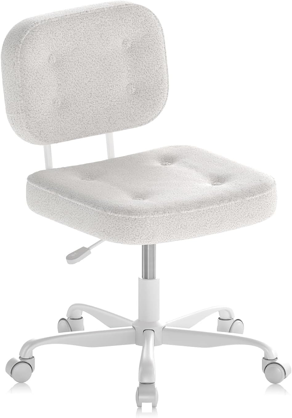 AnyGod Teddy Fleece Office Chair Ergonomic, Small Armless Desk Chair White