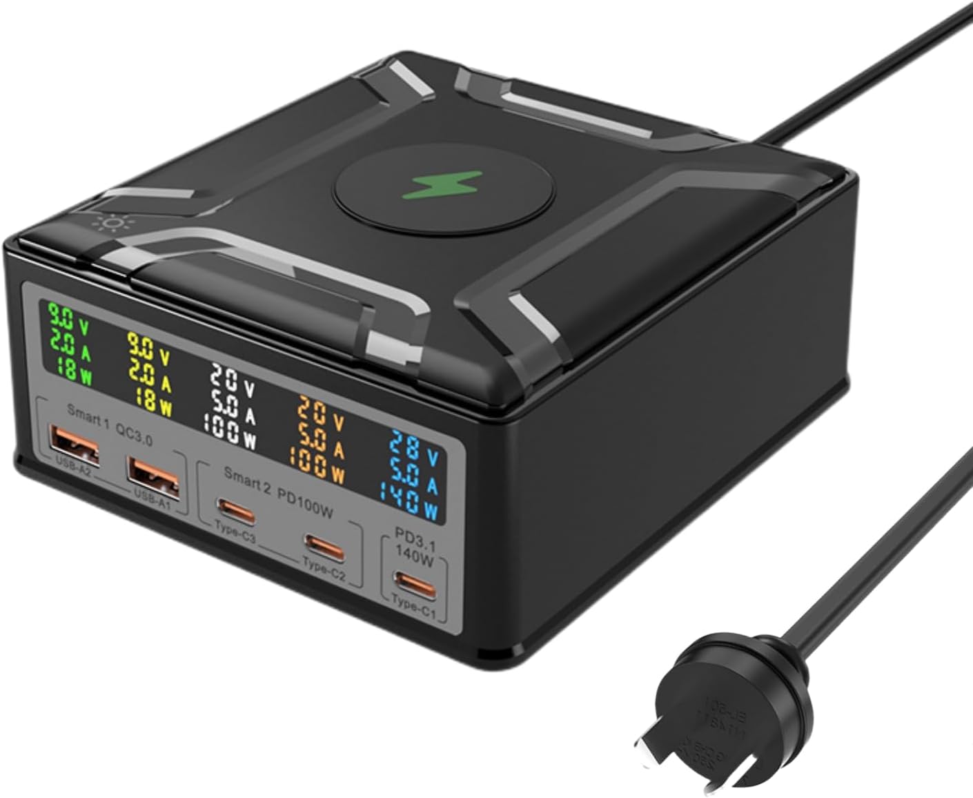 USB C Charging Station 260W, Support 140W Mac Book Pro 16 Fast Charge, Multiport USB C Charger Station 100W PD Laptop Charge Docking with 15W Wireless Charging for MacBook,Laptop,i