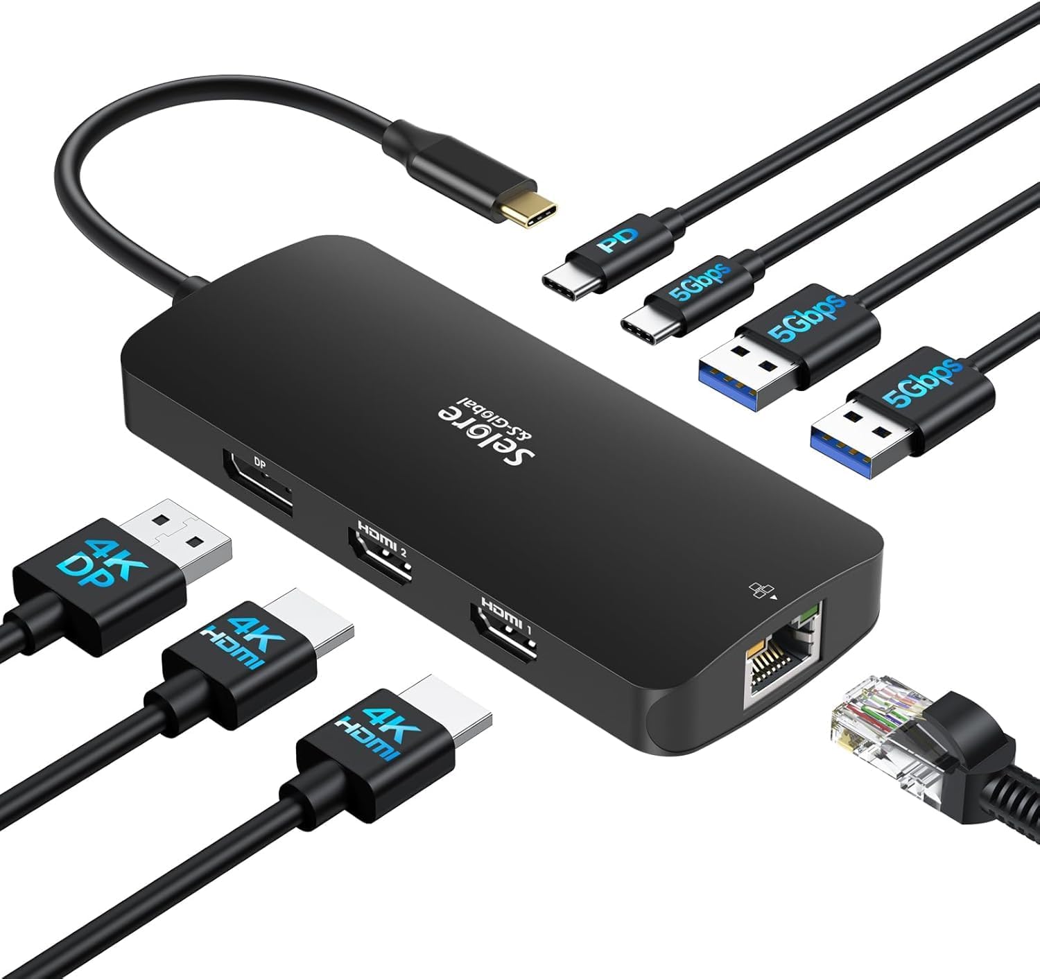Selore USB C Triple Monitor Docking Station 100W Charging with HDMI DP LAN (Selore&S-Global)