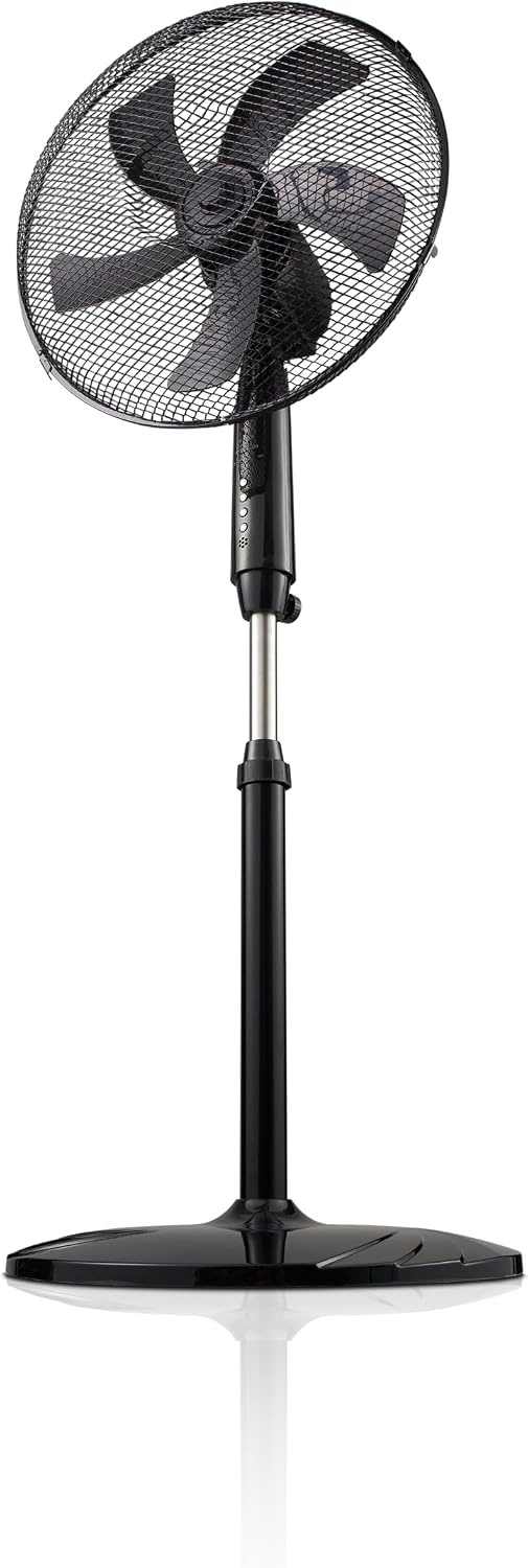 Goldair 40cm Pedestal Fan with Remote, 3 Speed Settings, Black