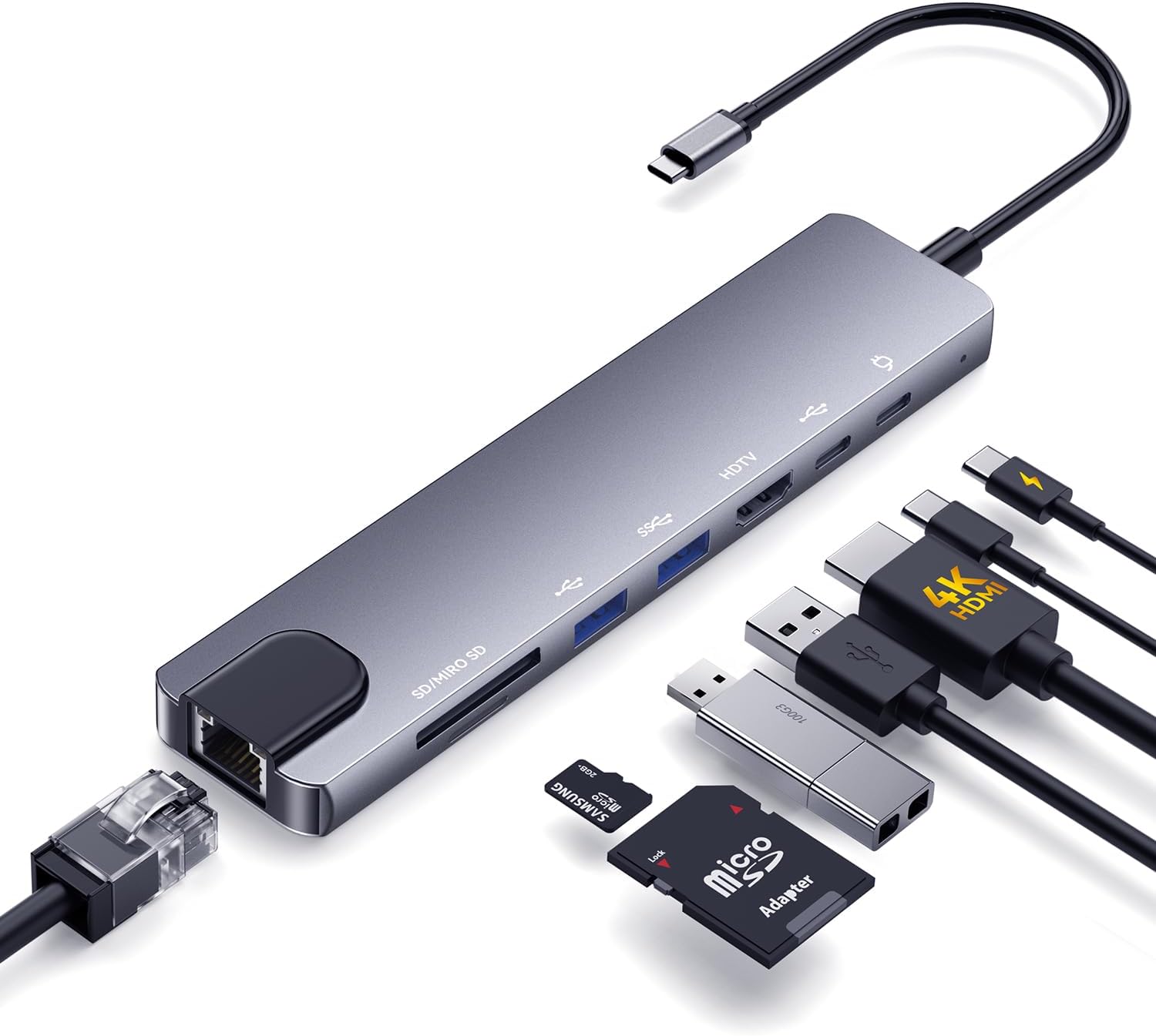 OPXYL 8-in-1 USB C Hub Multiport Adapter, USB C Docking Station for Laptop with 4K HDMI, 100W PD Charging, SD/TF Card Reader, USB 3.0 Ports for MacBook Pro/Air, iPad, Windows, Scho