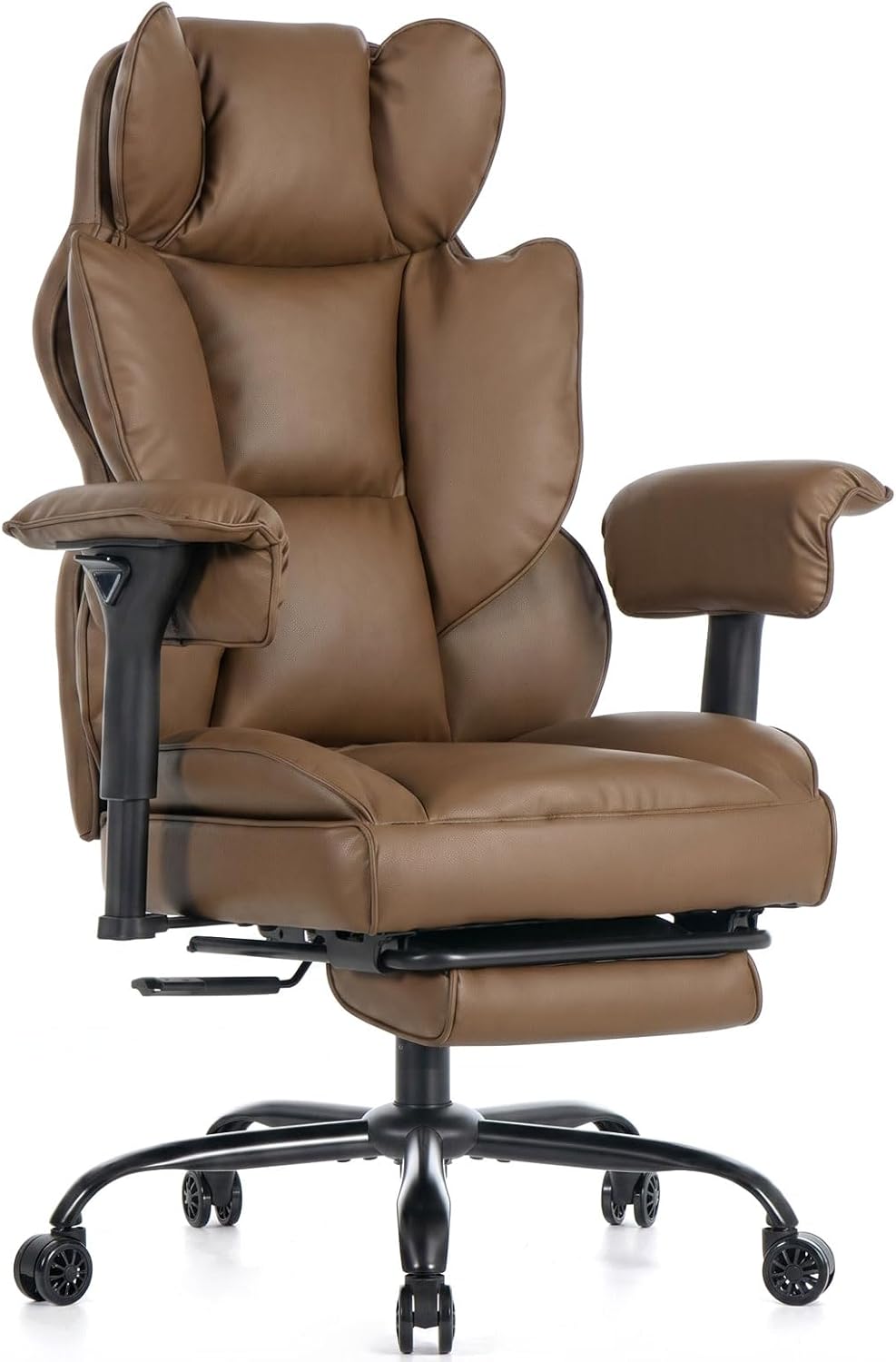 Efomao Big and Tall Office Chair 400lbs, Ergonomic Executive Office Chair with Footrest & Pocket Spring, 3.5" Adjustable Armrests, Wide Seat Computer Chair, Brown