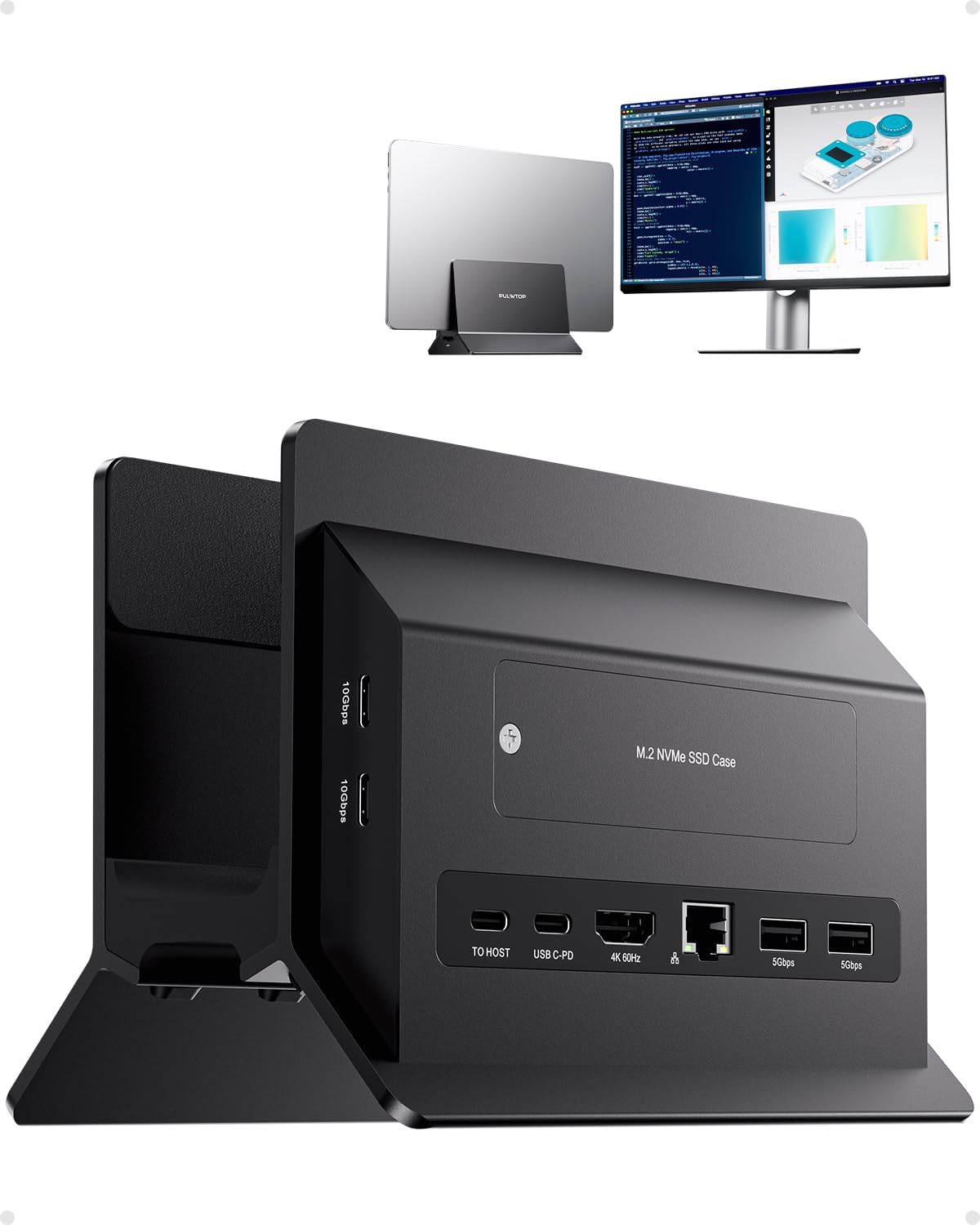 Vertical Laptop Docking Station for MacBook Pro Air, Support M.2 SSD Expansion, HDMI 4K, 2 USB-C 10Gbps, 2 USBA 5Gbps, RJ45, SD/TF, USB-C 100W PD Dock for Full-Featured Type-C Lapt