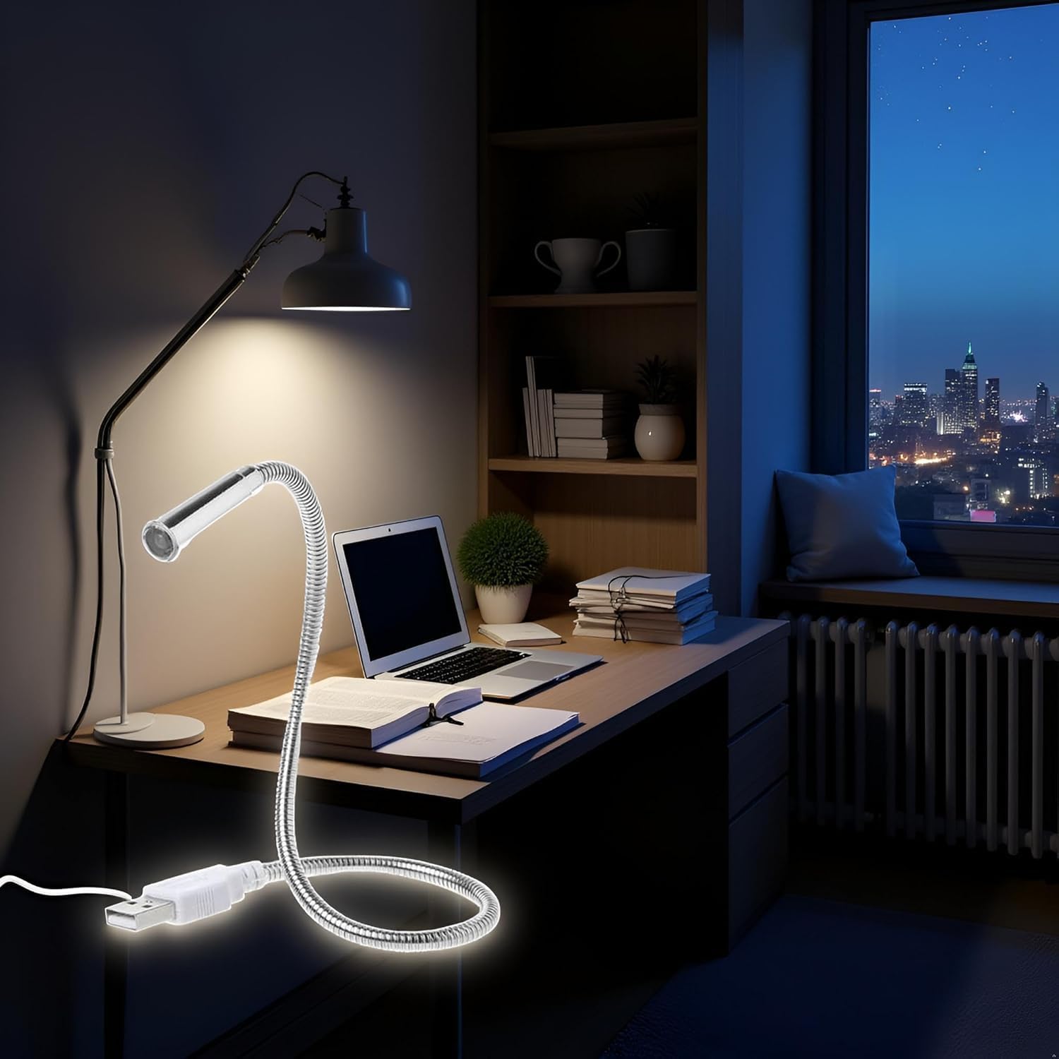 Silver USB Flexible Light Gooseneck Led Glowing Lamp Laptop Computers Studying for Office Working Writing Reading Accessories Desk Lamps Office Adjustable Led, Lamps and Shades, Ta