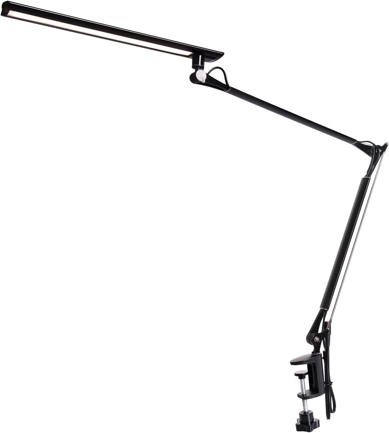 Drafting Table Lamp,Metal Architect LED Desk Lamp, Swing Arm Task Lamp with Clamp,Eye-Care Dimmable Office Light with 5 Color 5 Brightness,Touch Control,Memory Function,12W,Black