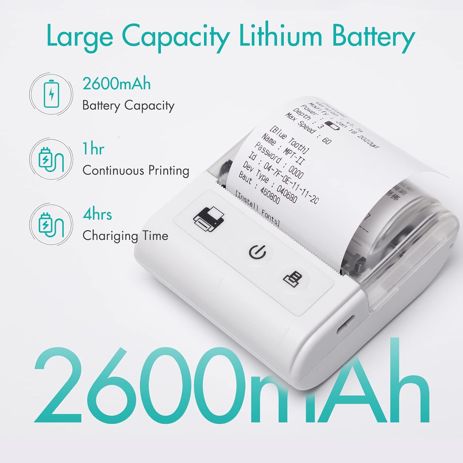 Portable Mini Thermal Receipt Printer USB & BT Connection 2 inches 57mm Wireless Printer High Speed with 1 Roll Paper Inside Compatible with iOS Android for Restaurant Retail Shop