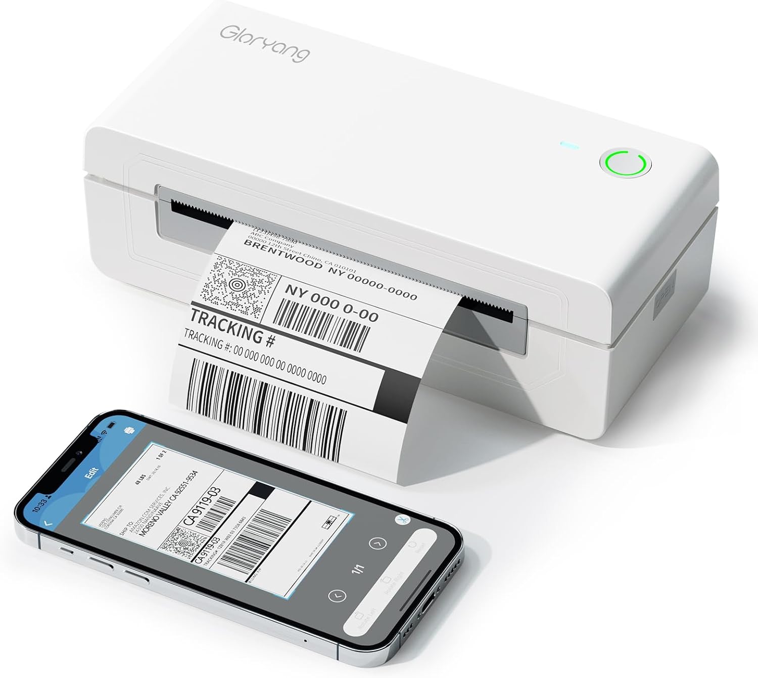 Gloryang - Bluetooth Thermal Printer, Shipping Label Printer, 4x6, Inkless Label Printer for iOS, Android, Laptop, Wireless Printer for Small Business, Compatible with