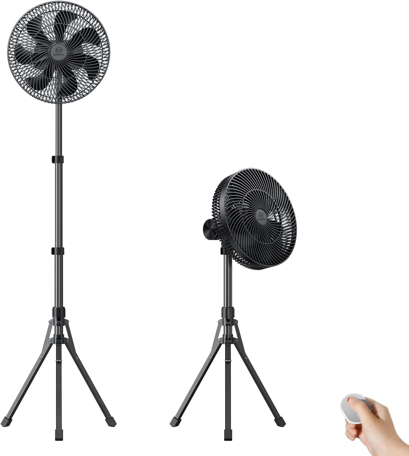 LEMOISTAR 12” Portable Fan 16000mAh Battery Operated Rechargeable, Auto-Oscillating Pedestal Stand Fan, Adjustable Height, Remote Control, 4 Seeds, Timer, Cordless for Travel Campi