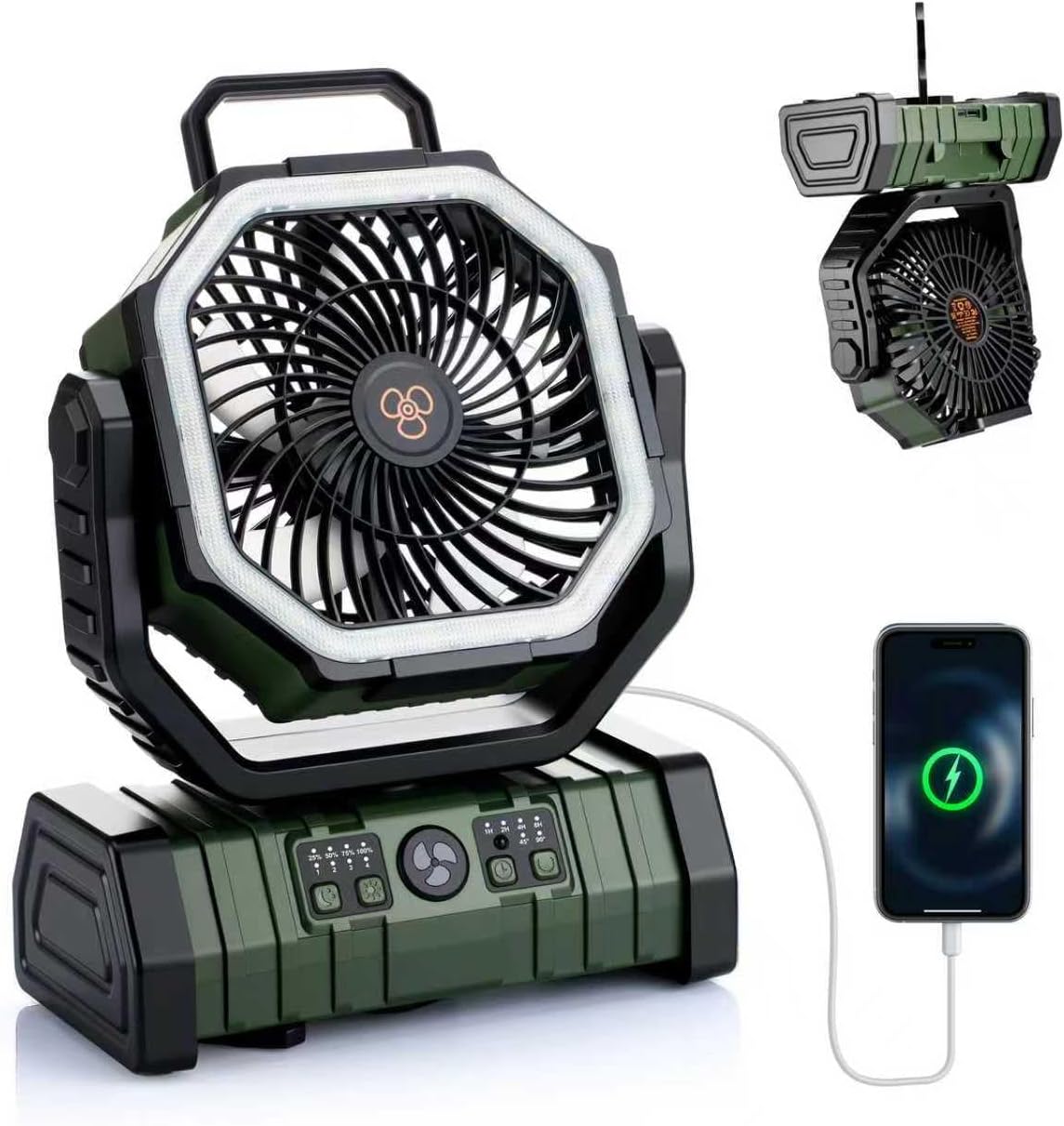 Camping Fan 20000mAh Portable Rechargeable Fan for Camping with LED Lantern, Desk Fan 4 Speeds, Timer & Power Bank Function for Travel Outdoor Fishing Office RV