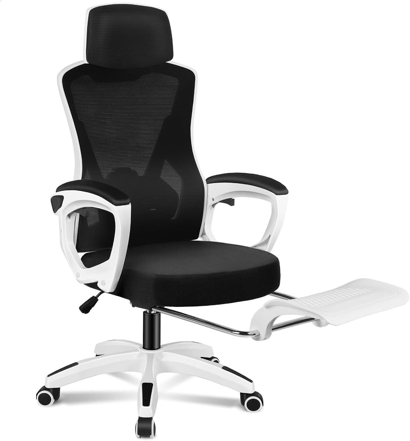 ALFORDSON Nova White Black Executive Computer Office Chair with Gas-Lift, Desk Task Gaming Study Student Chair for Max 180kg, Ergonomic Mesh Office Chair with Headrest and Footrest