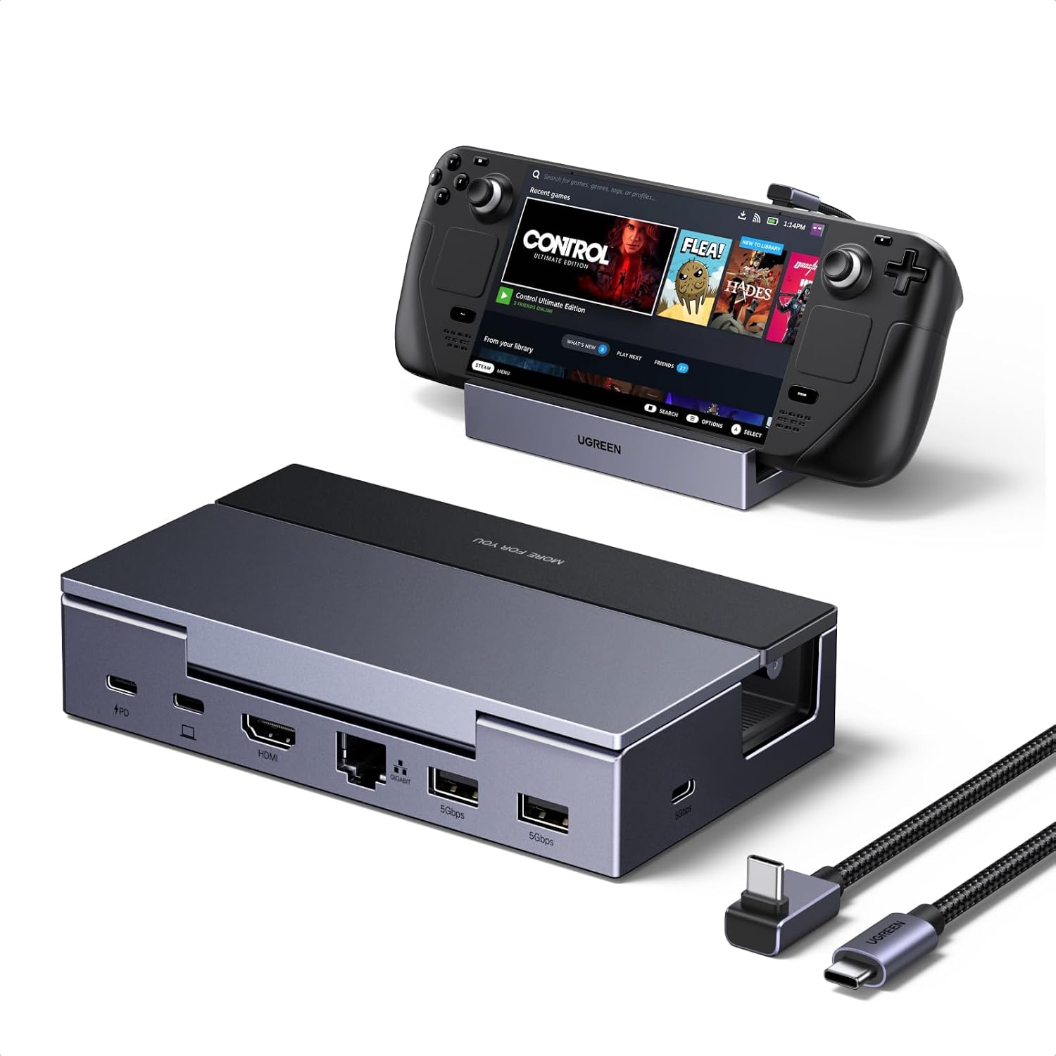 UGREEN Steam Deck Dock 6-in-1, 4K 120Hz HDMI, PD, USB A& C Data, RJ45 Ports