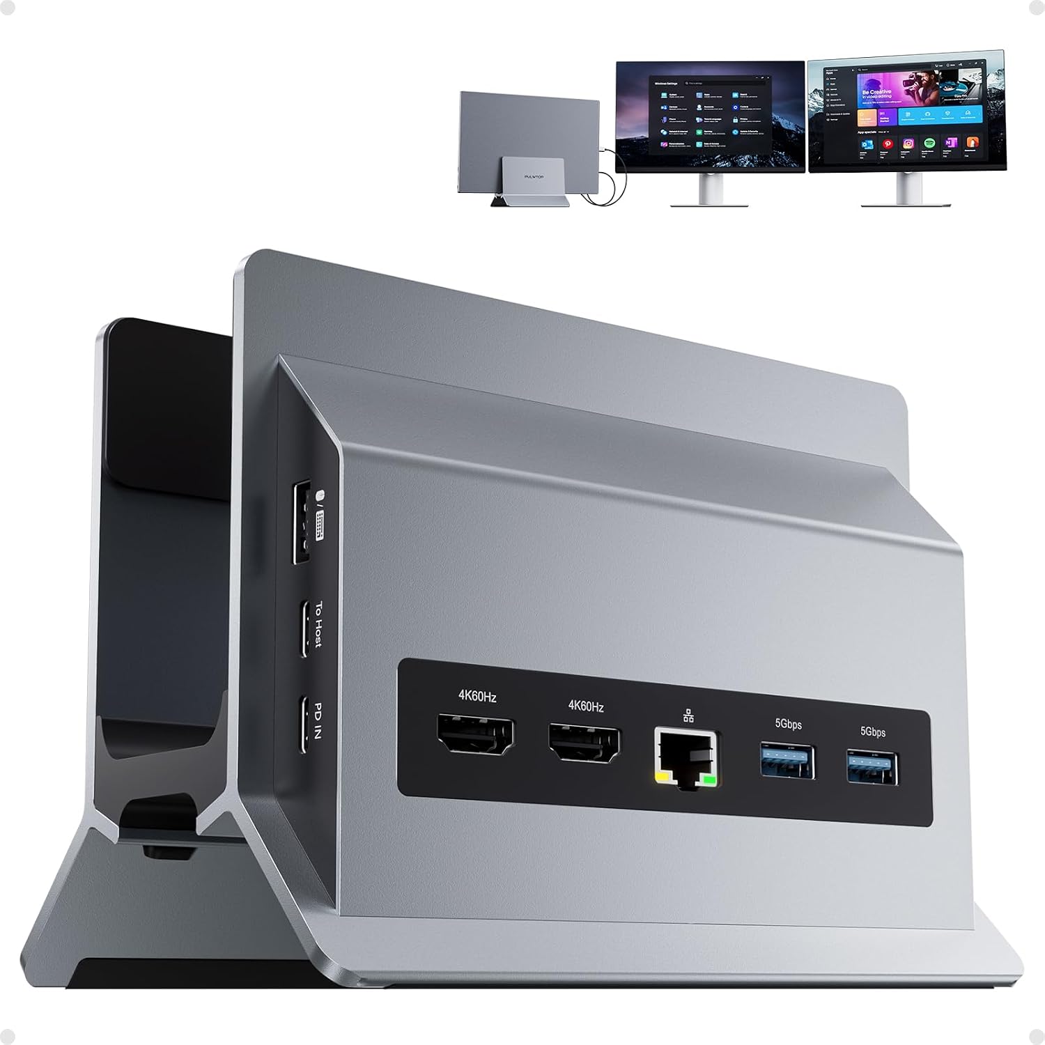 Laptop Docking Station Dual Monitor, 11 in 1 Vertical USB C Dock Stand with 2 HDMI 4K 60Hz, 3 USB A/C 10Gbps, 2 USBA 5Gbps, USB-A 2.0, Ethernet, PD Docking Station for Type-C Lapto