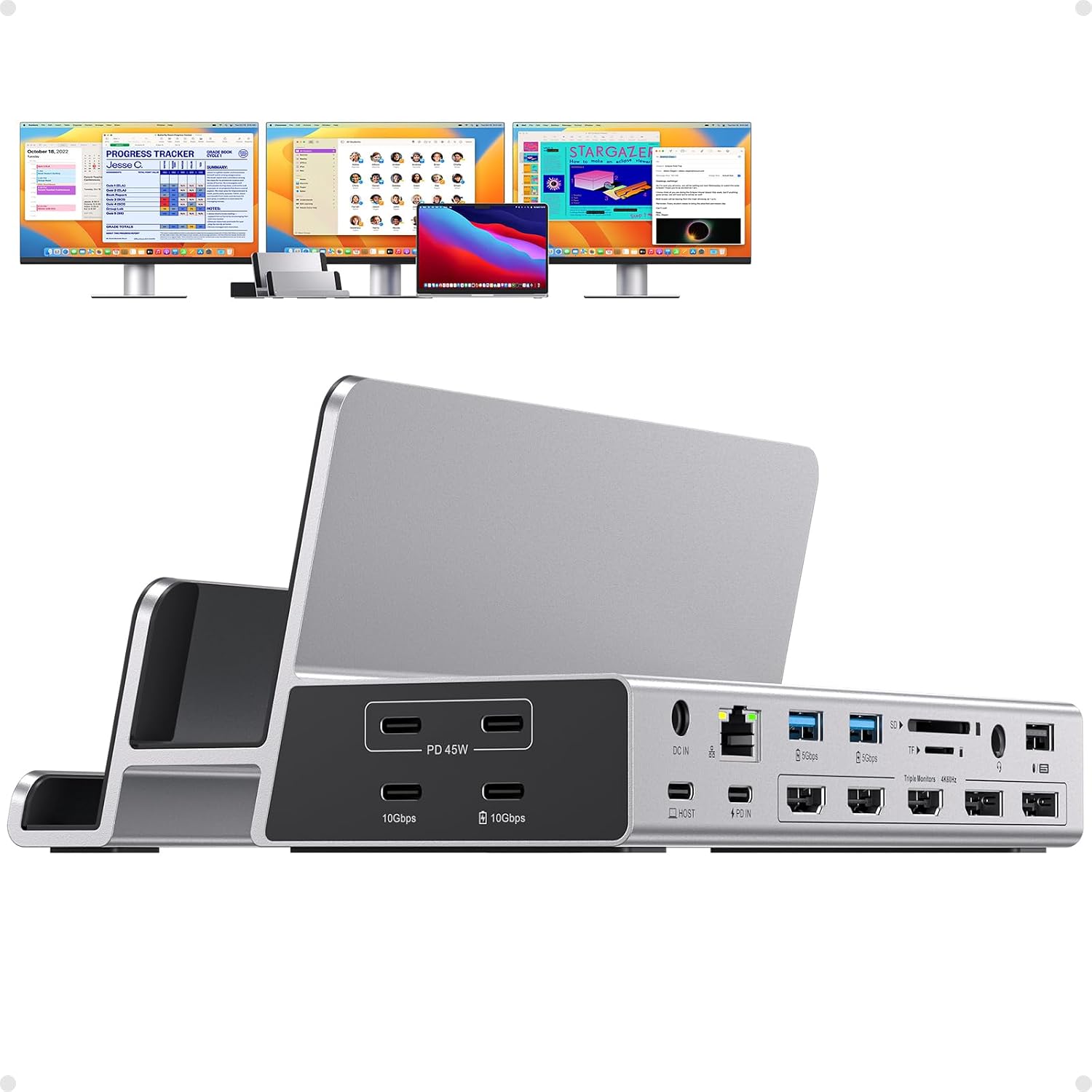 Laptop Docking Station Triple Display with Dual Stand for Mac & Windows