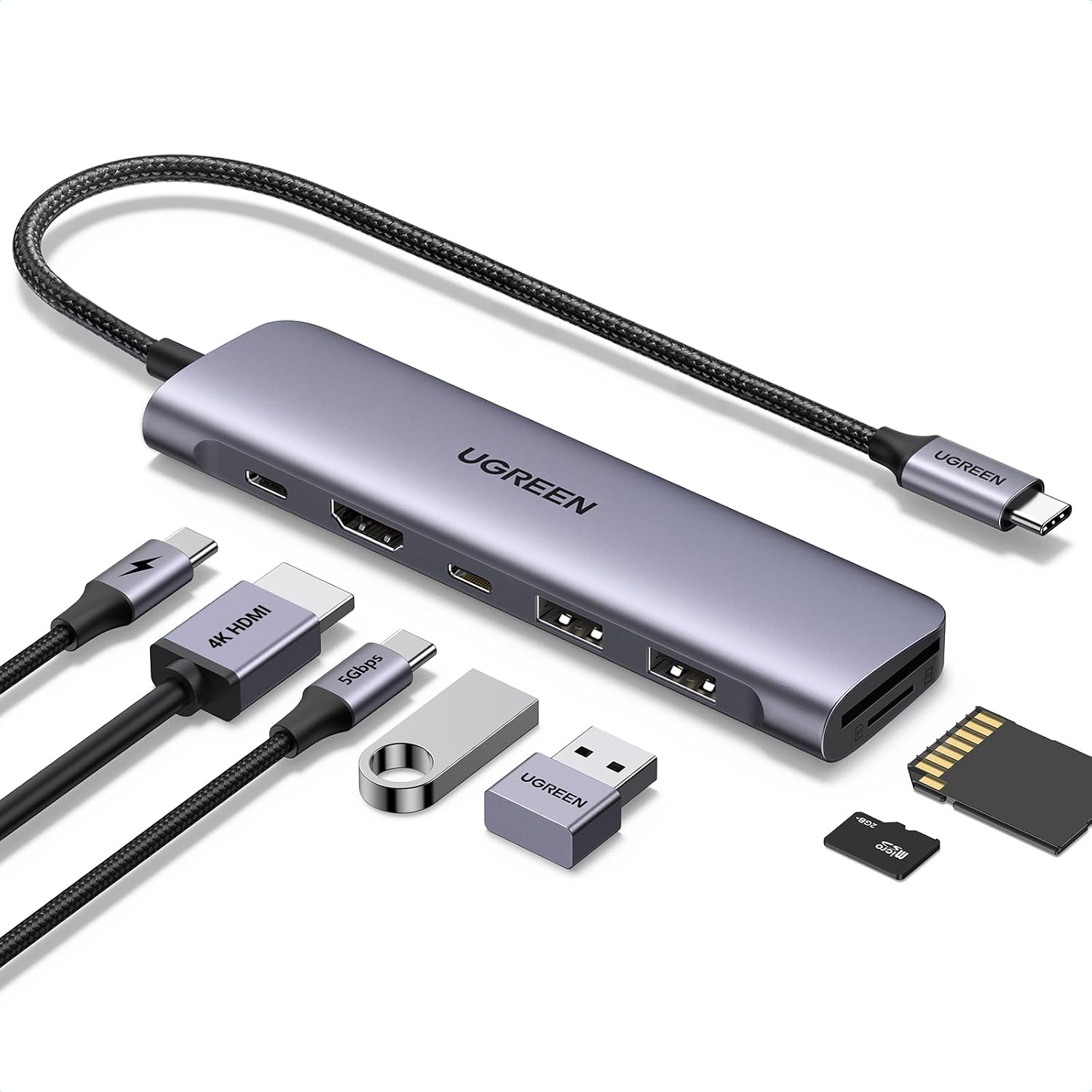 UGREEN USB C Hub, 4K HDMI, 100W PD, Type A& C Data Ports, SD/TF Card Reader