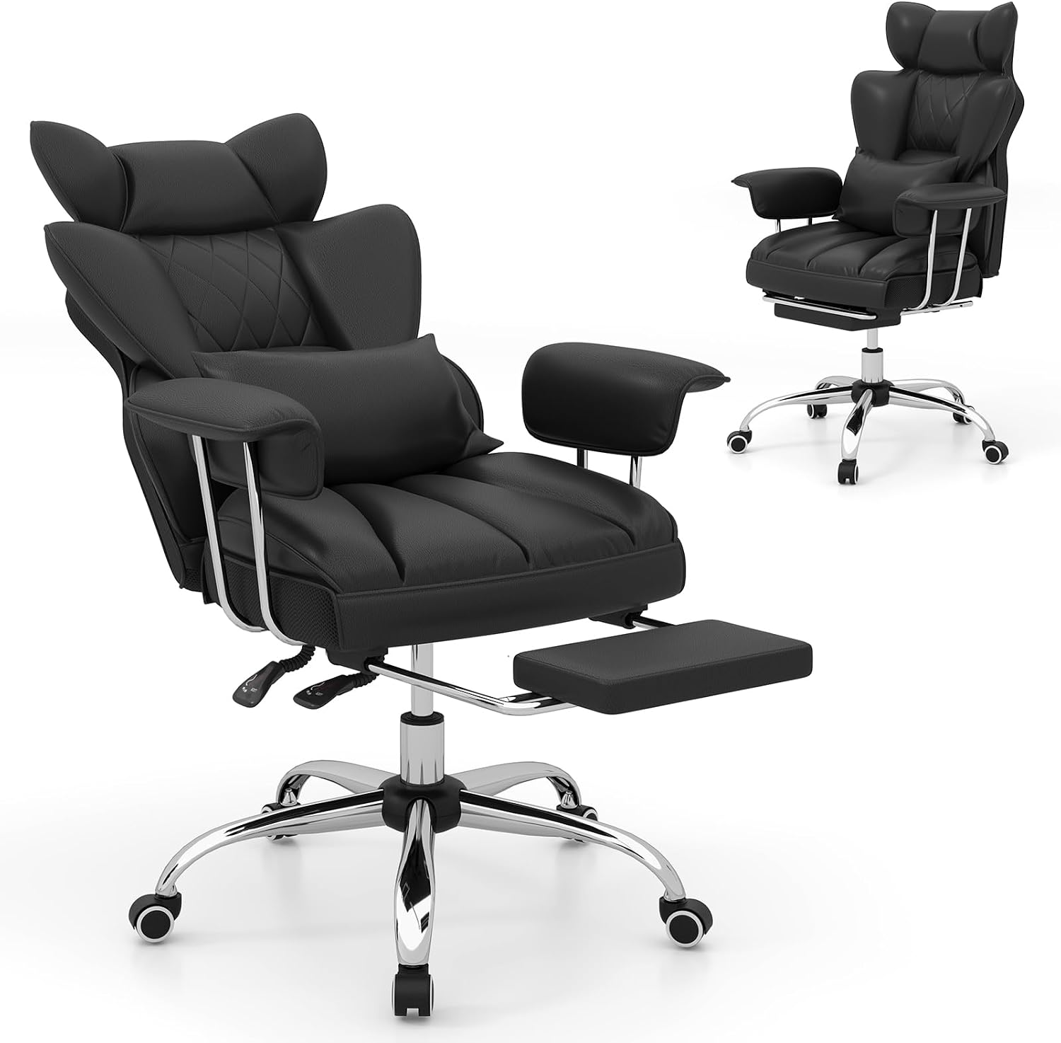 GIANTEX Office Desk Chair, Big and Tall Executive Office Chair with Foot Rest and Lumbar Support, High Back Leather Swivel Computer Task Chair, Large Ergonomic Reclining Home Offic