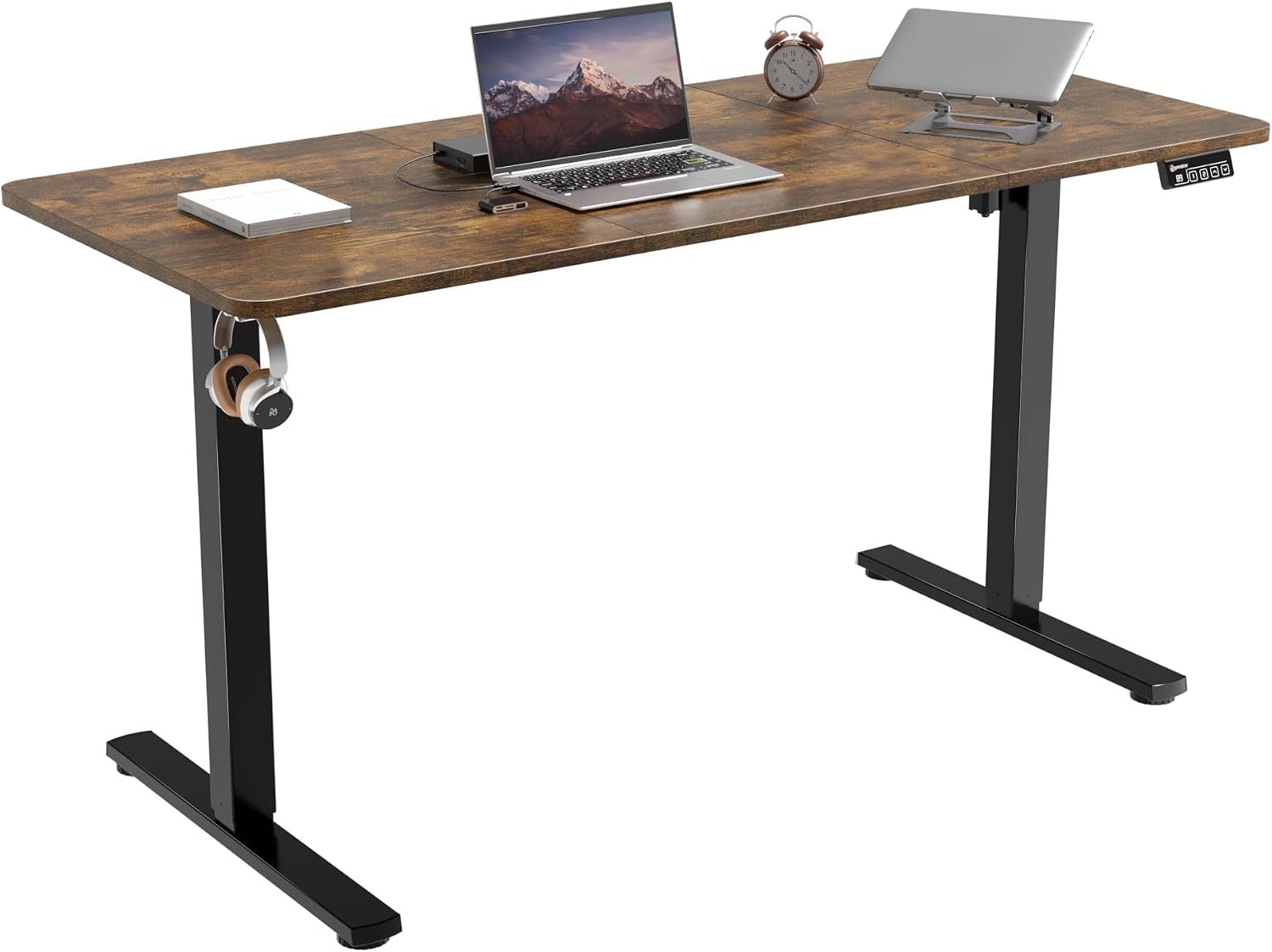ERGOMAKER Electric Standing Desk 140x60cm Black Frame+ Rustic Brown Desktop