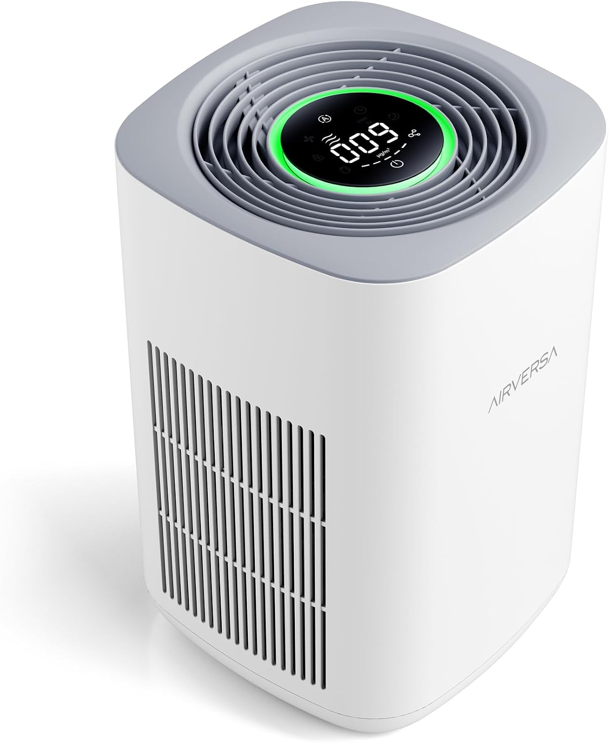 Airversa Purelle HomeKit Air Purifier with Thread, White, 3-stage H13 True HEPA filter captures 99.97% of particles at 221 m³/h CADR, covering up to 1000 sq ft in 60 minutes.